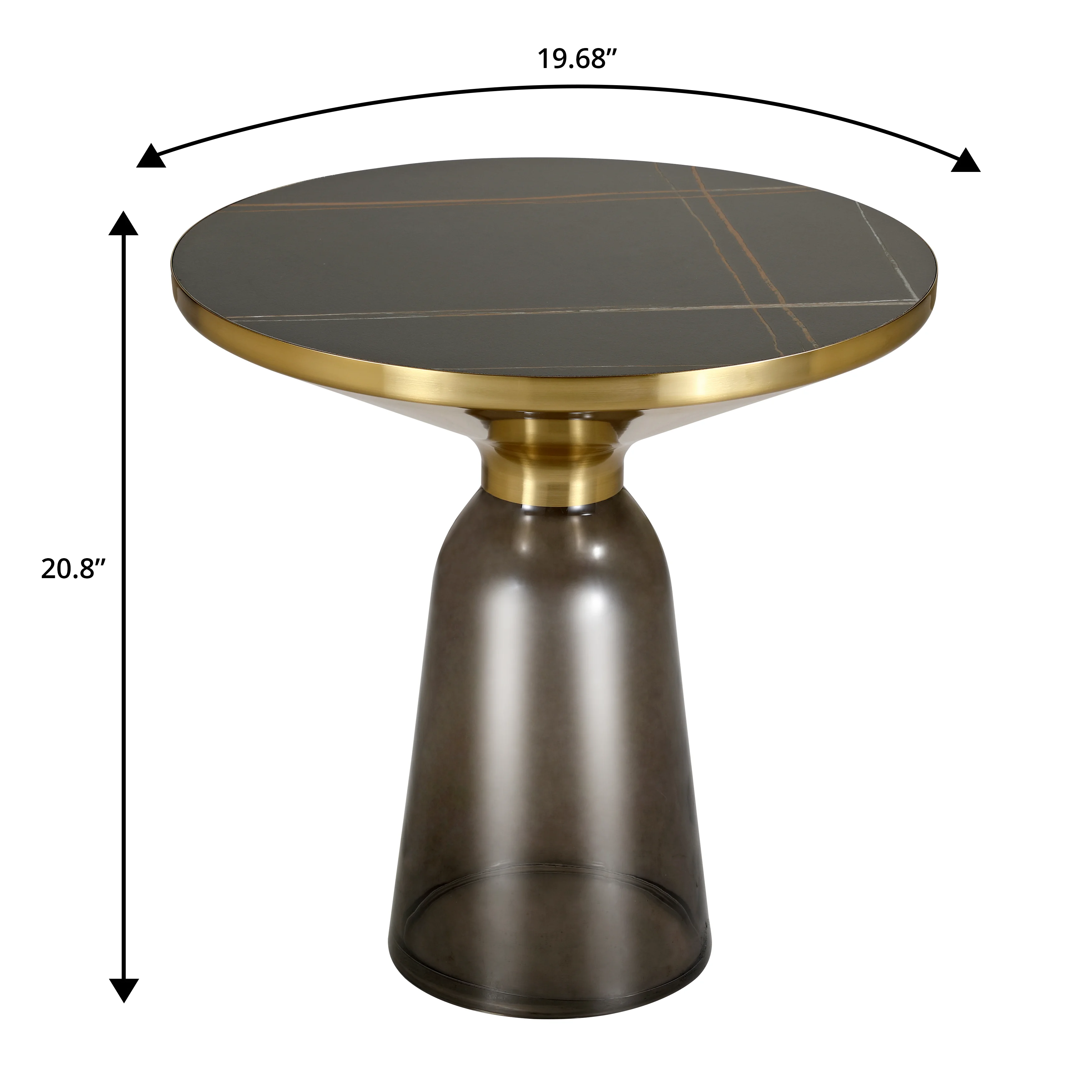 Tully Collection Glass side Table Grey glass, Gold Rim with Black Sintered Stone Top