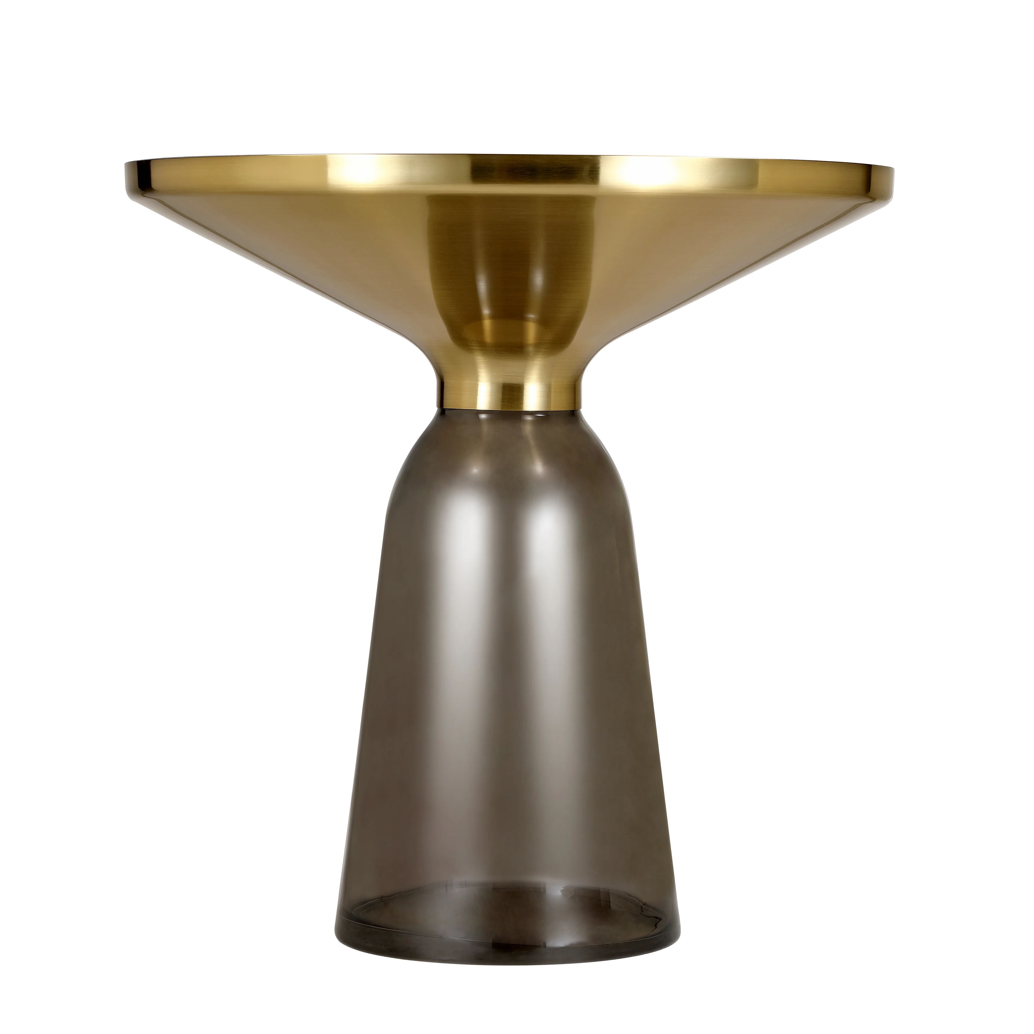 Tully Collection Glass side Table Grey glass, Gold Rim with Black Sintered Stone Top