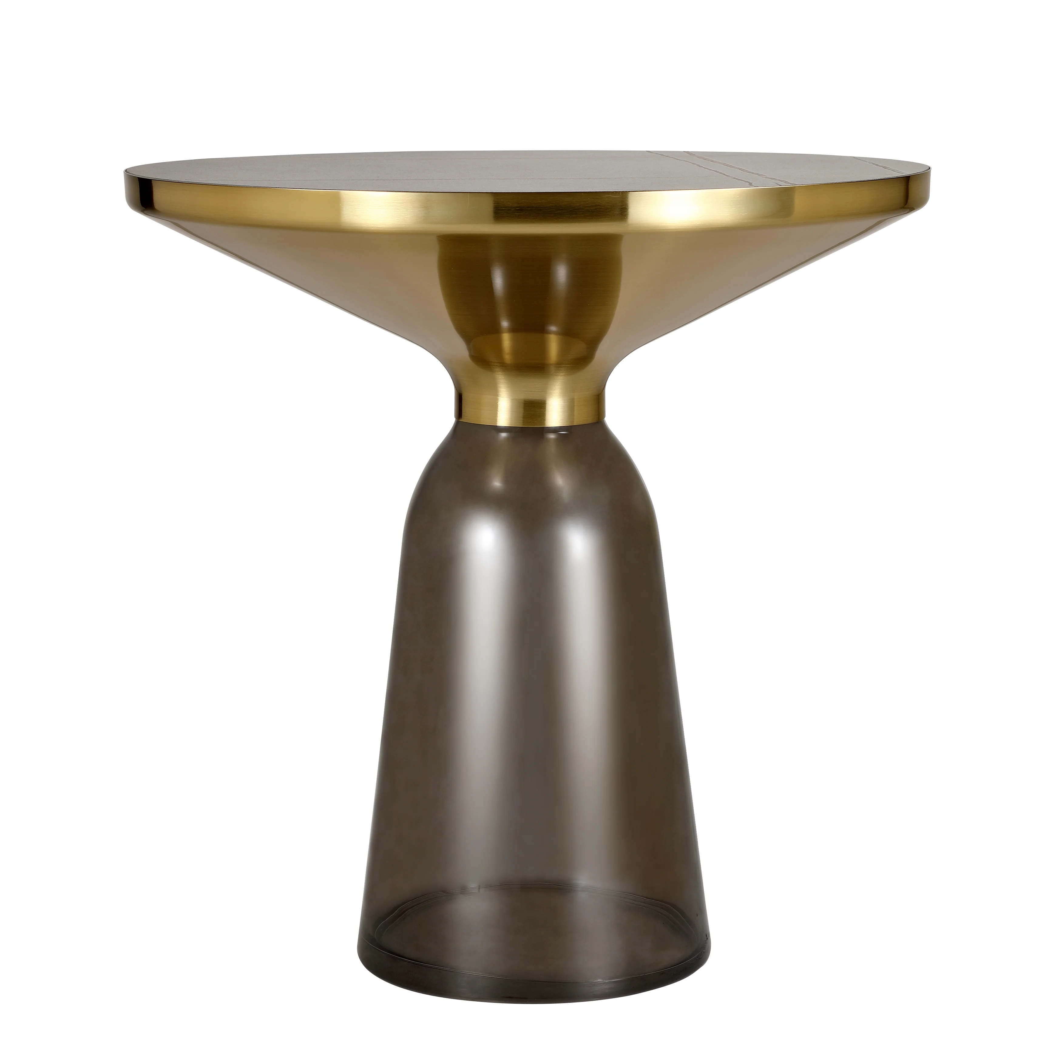 Tully Collection Glass side Table Grey glass, Gold Rim with Black Sintered Stone Top