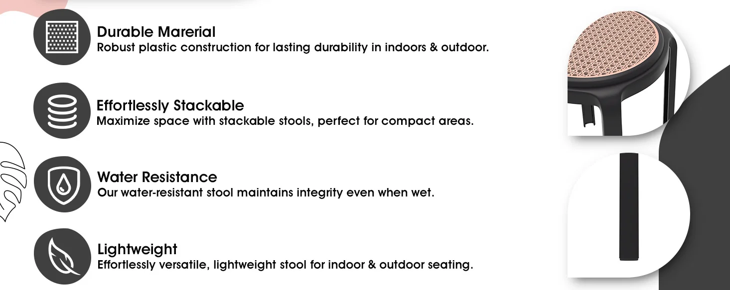 Tresse Series Stackable Round Poly Stool With Wicker Top 13 in Black