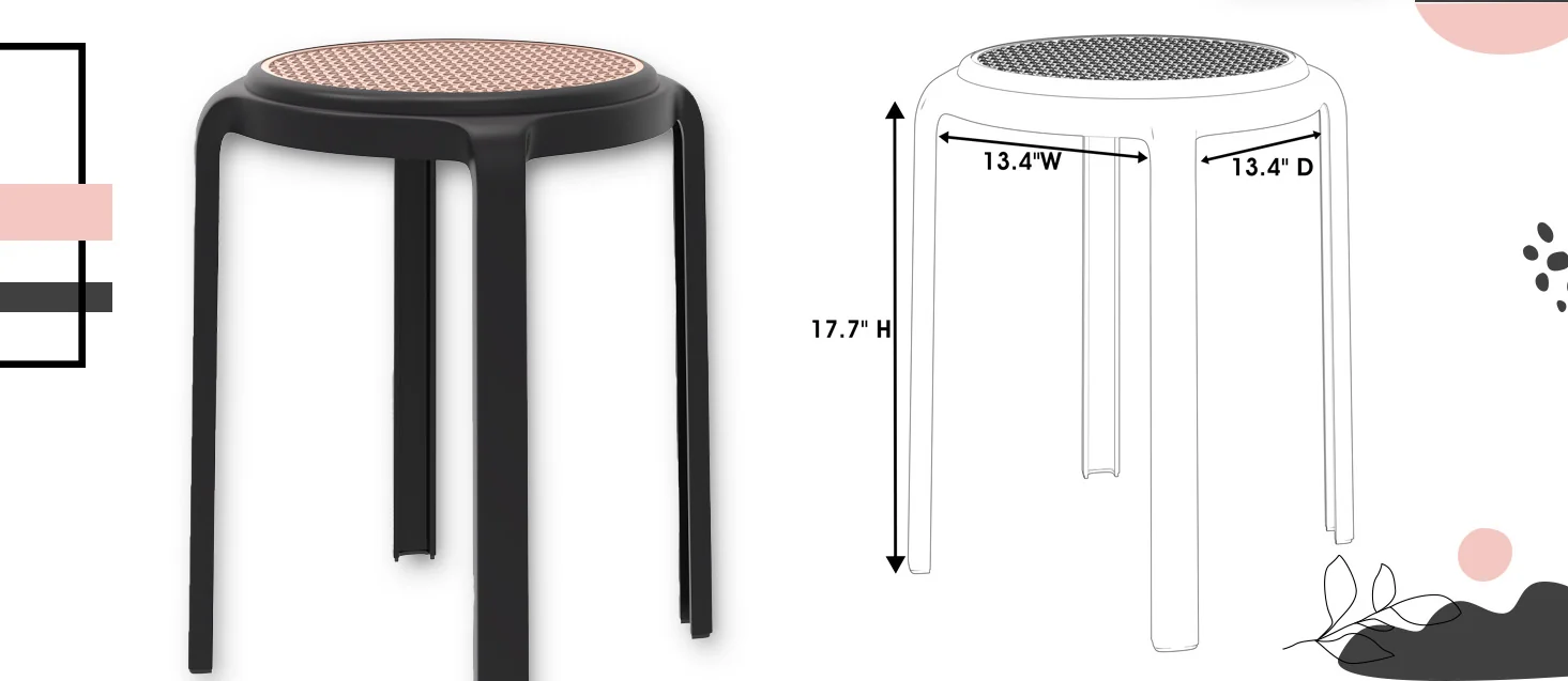 Tresse Series Stackable Round Poly Stool With Wicker Top 13 in Black