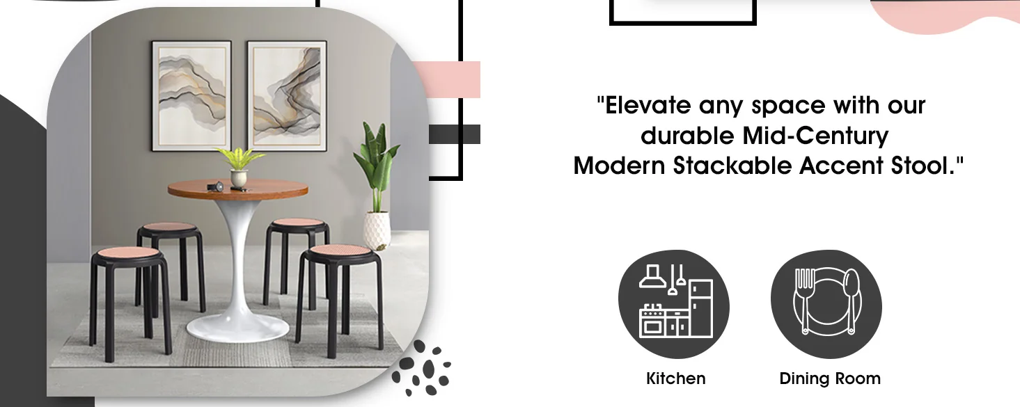 Tresse Series Stackable Round Poly Stool With Wicker Top 13 in Black