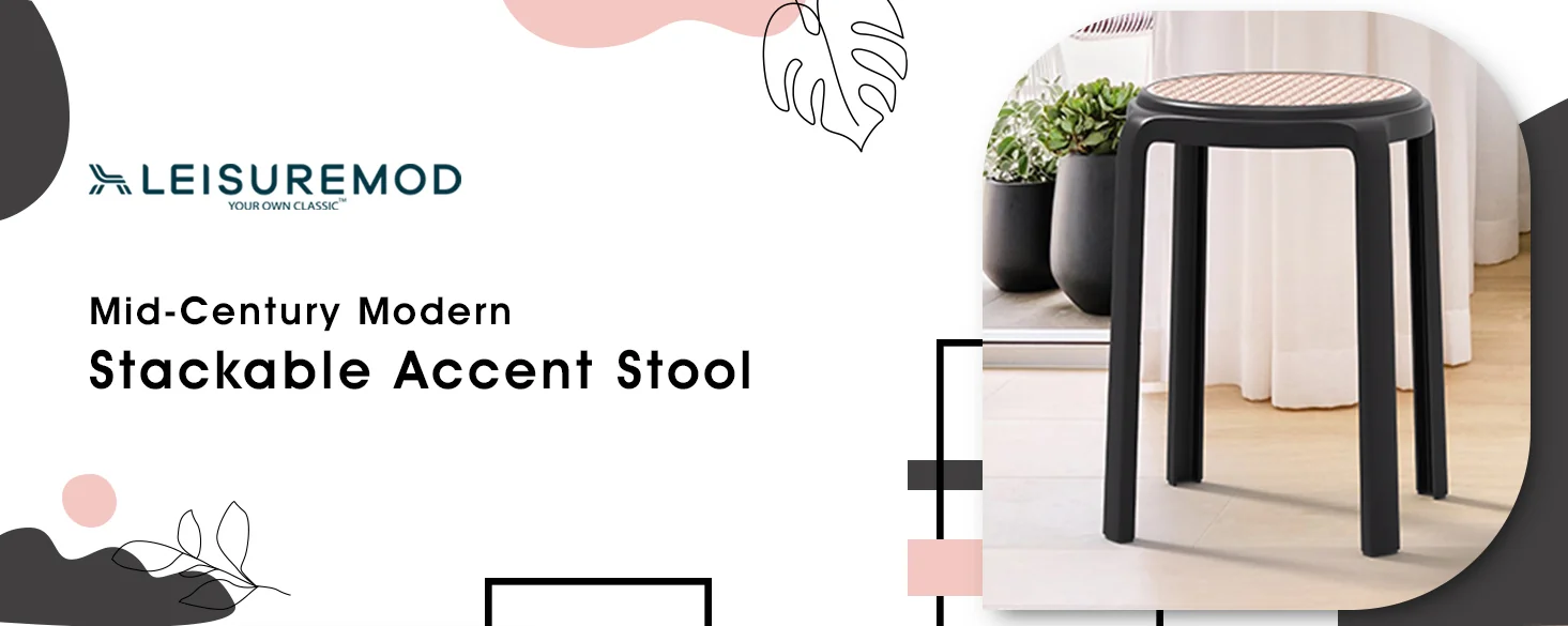 Tresse Series Stackable Round Poly Stool With Wicker Top 13 in Black