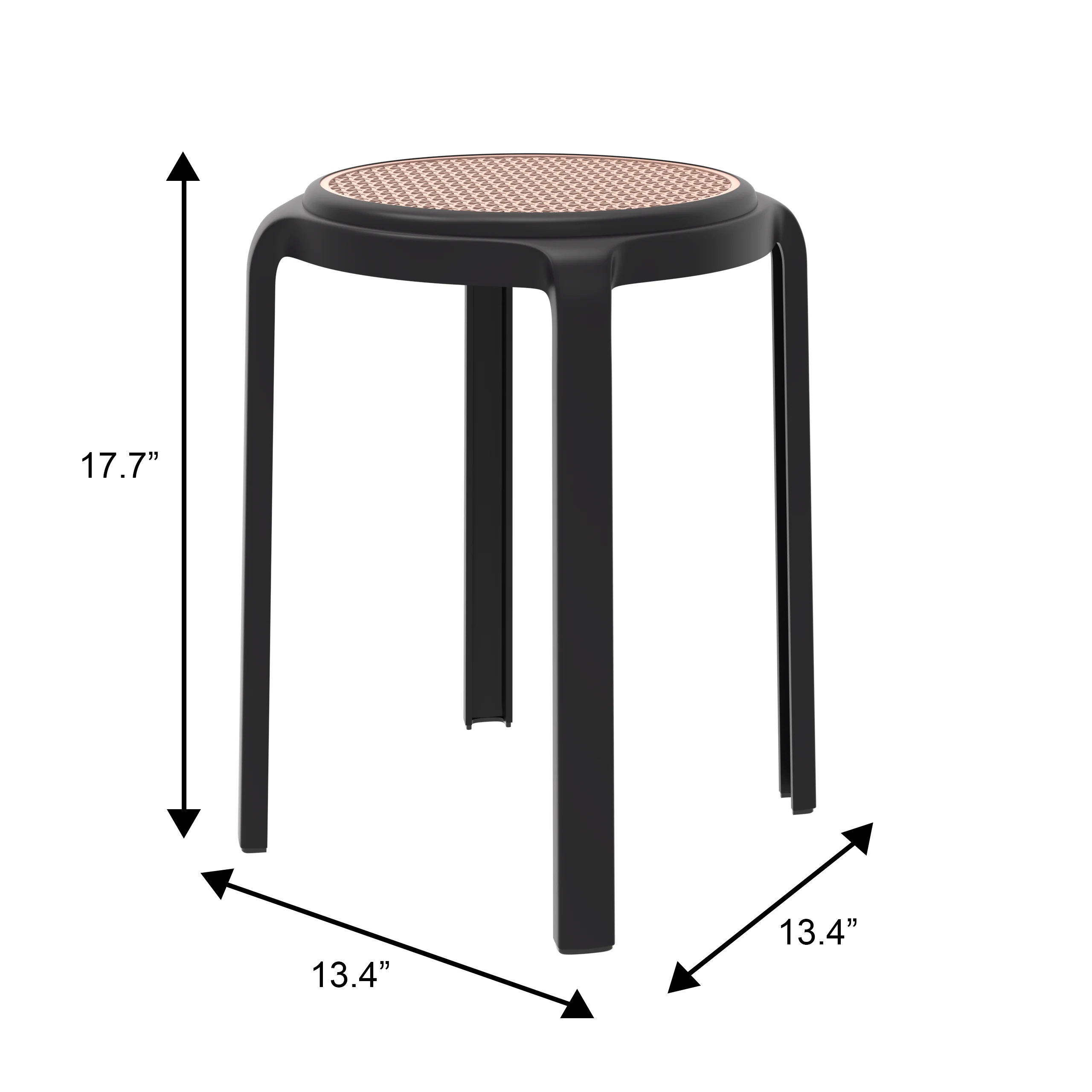 Tresse Series Stackable Round Poly Stool With Wicker Top 13 in Black