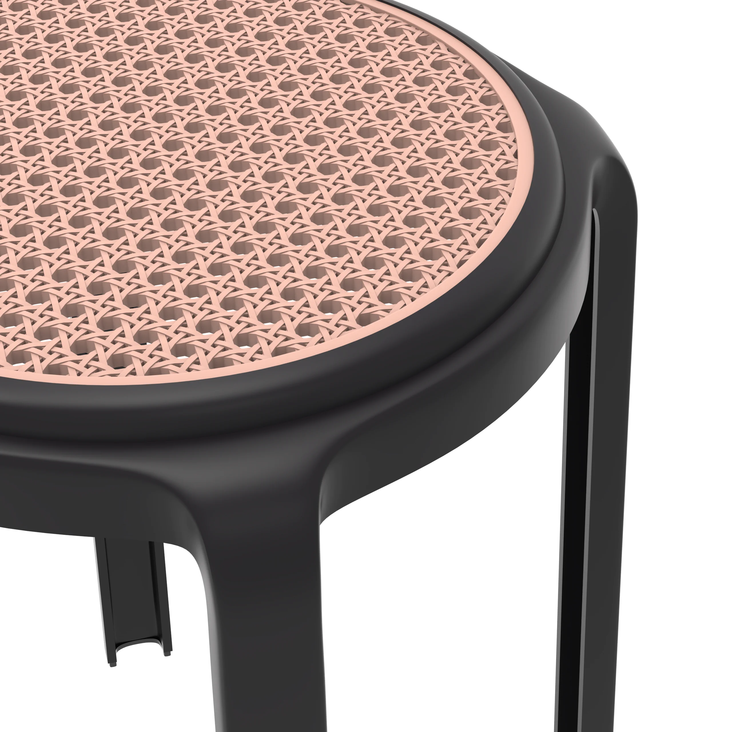 Tresse Series Stackable Round Poly Stool With Wicker Top 13 in Black