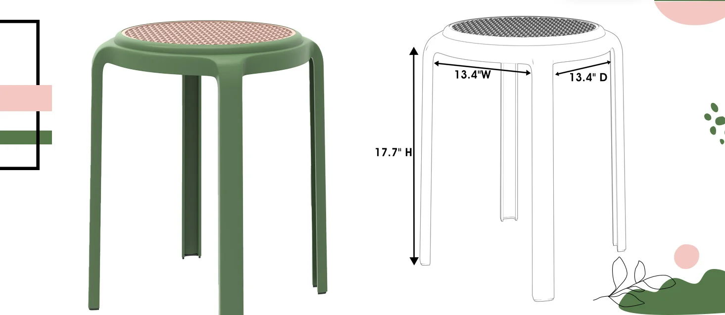 Tresse Series Stackable Round Poly Stool With Wicker Top 13 in Green