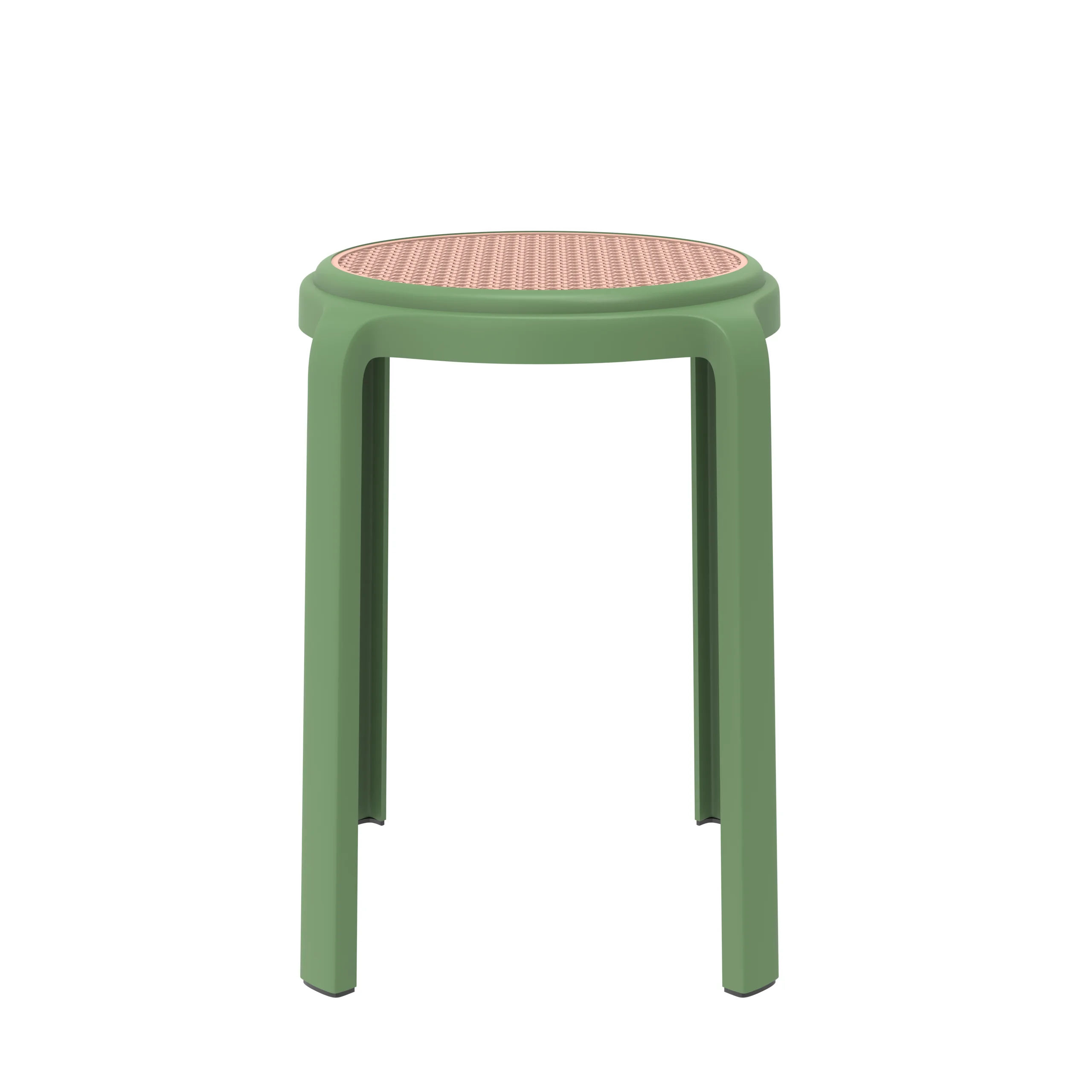 Tresse Series Stackable Round Poly Stool With Wicker Top 13 in Green