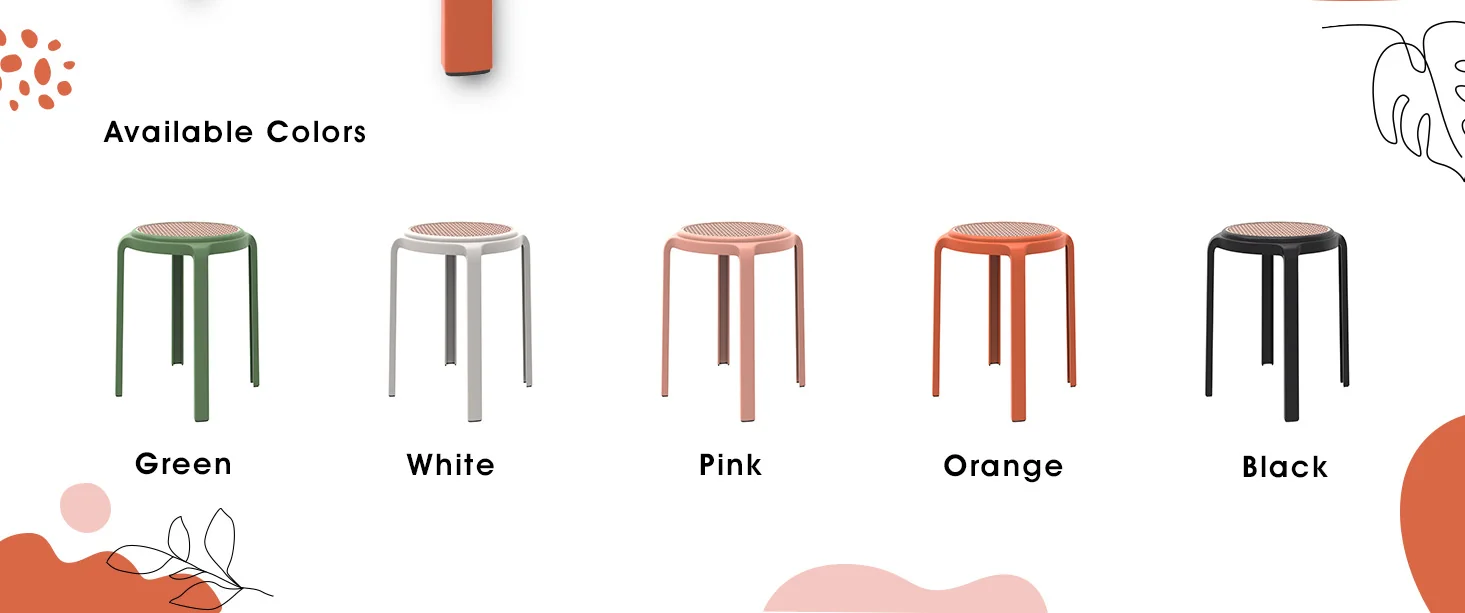 Tresse Series Stackable Round Poly Stool With Wicker Top 13 in Orange