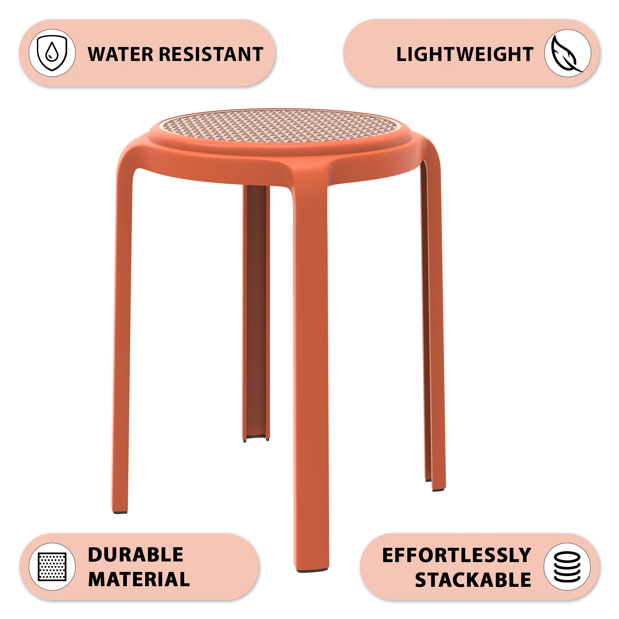 Tresse Series Stackable Round Poly Stool With Wicker Top 13 in Orange