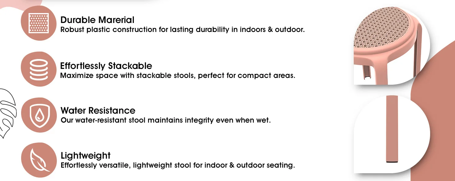 Tresse Series Stackable Round Poly Stool With Wicker Top 13 in Pink