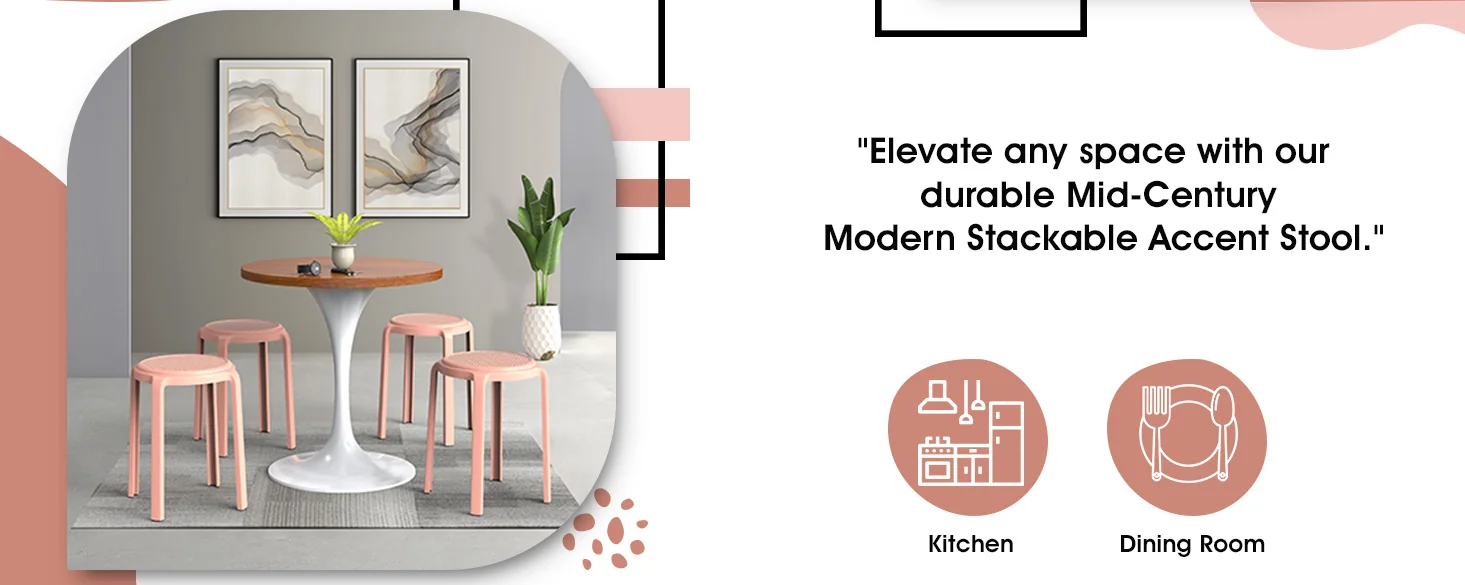 Tresse Series Stackable Round Poly Stool With Wicker Top 13 in Pink