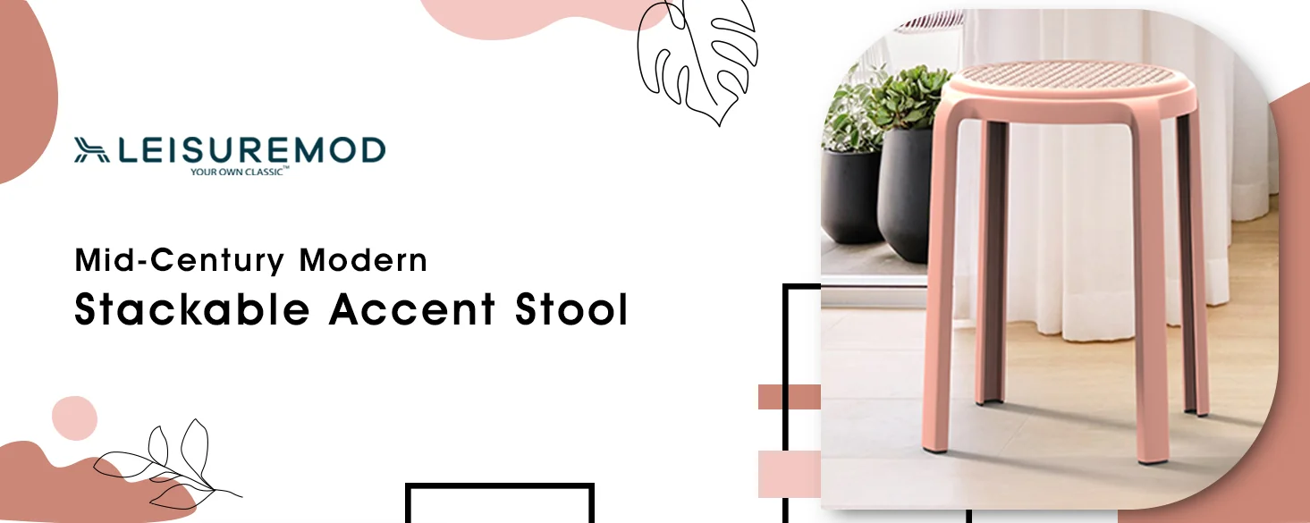 Tresse Series Stackable Round Poly Stool With Wicker Top 13 in Pink