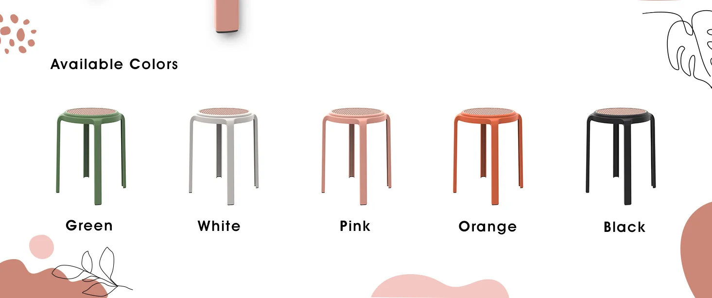 Tresse Series Stackable Round Poly Stool With Wicker Top 13 in Pink