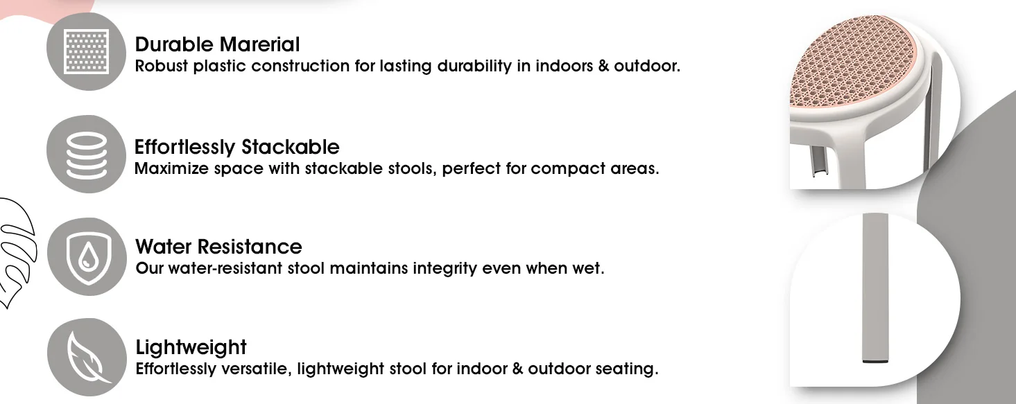 Tresse Series Stackable Round Poly Stool With Wicker Top 13 in White