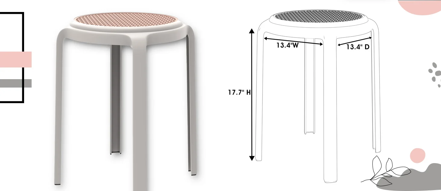 Tresse Series Stackable Round Poly Stool With Wicker Top 13 in White