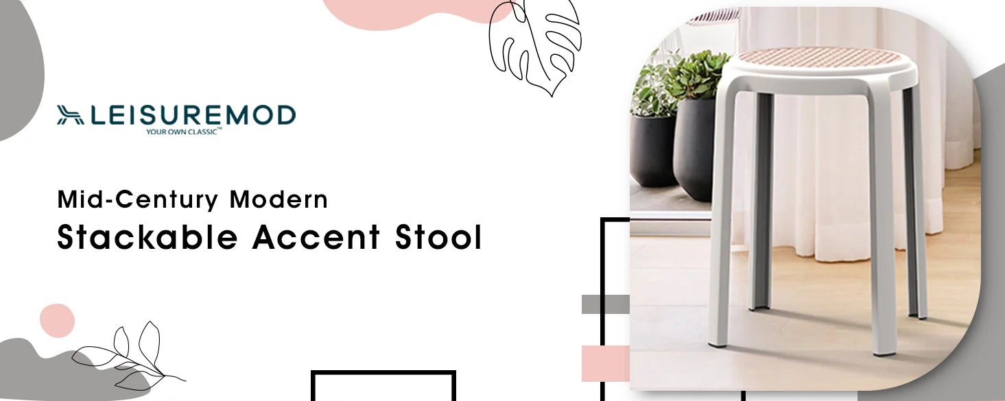 Tresse Series Stackable Round Poly Stool With Wicker Top 13 in White