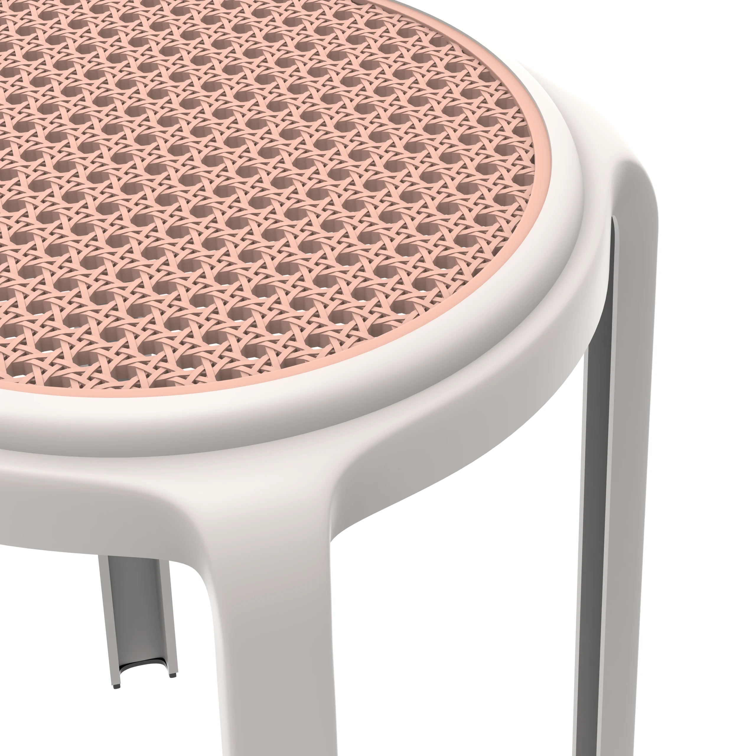 Tresse Series Stackable Round Poly Stool With Wicker Top 13 in White