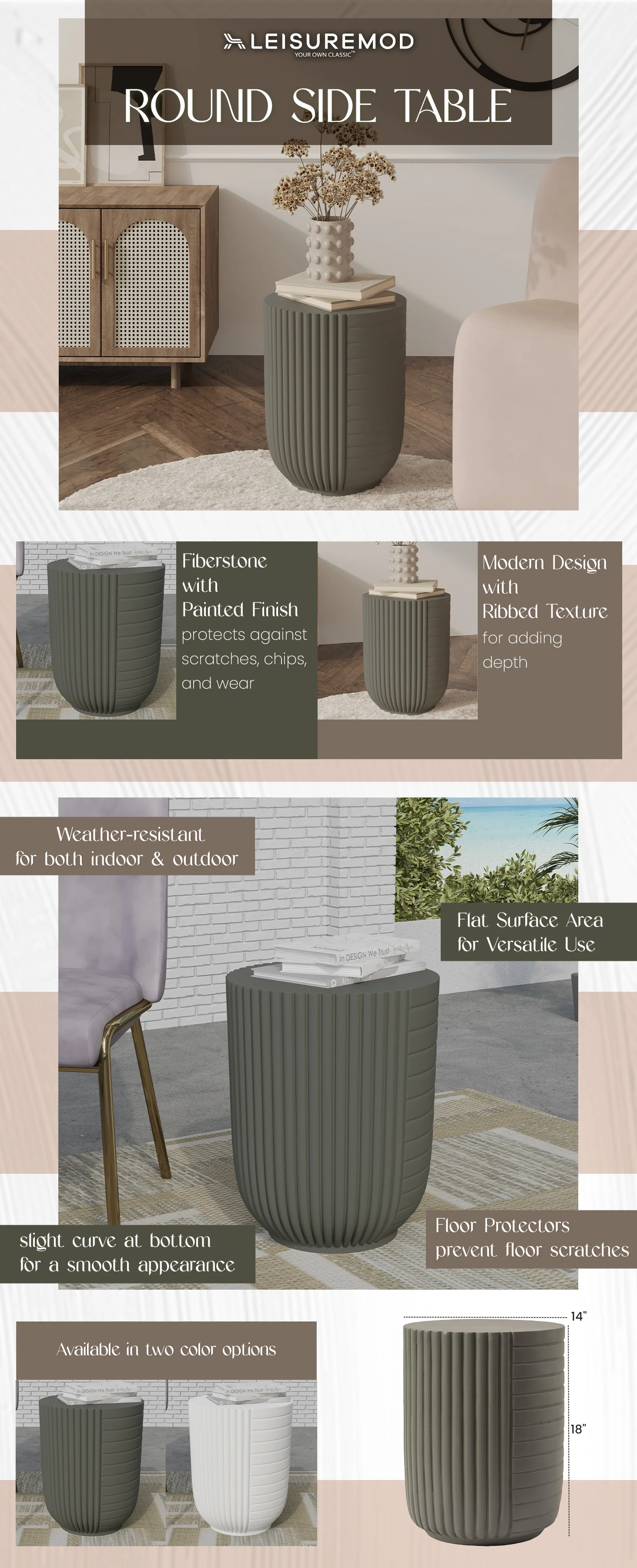 Modern Side End Table Trove Series In Green Grey