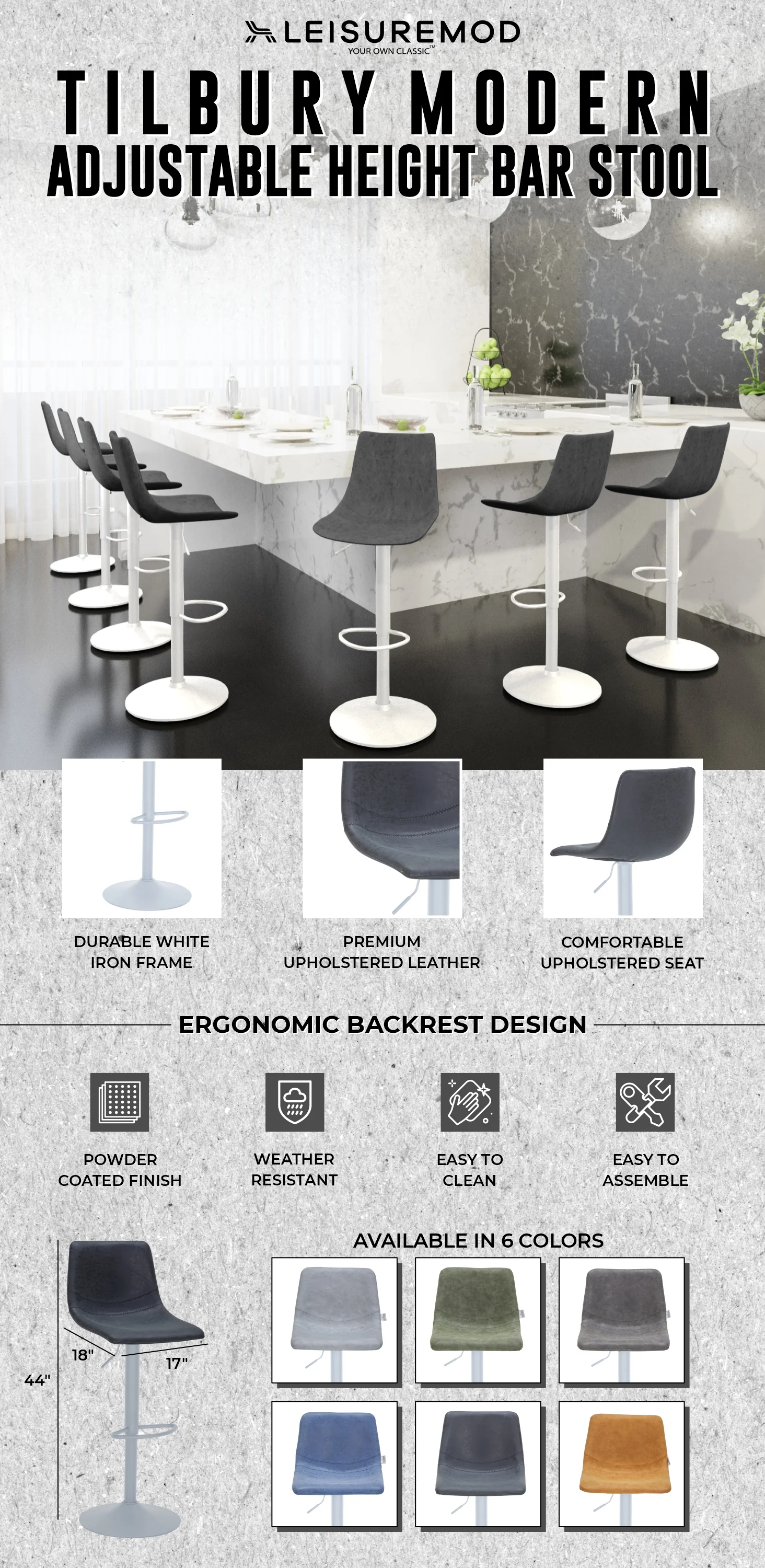 Tilbury - Bar stool - White Base with Charcoal Black Seat