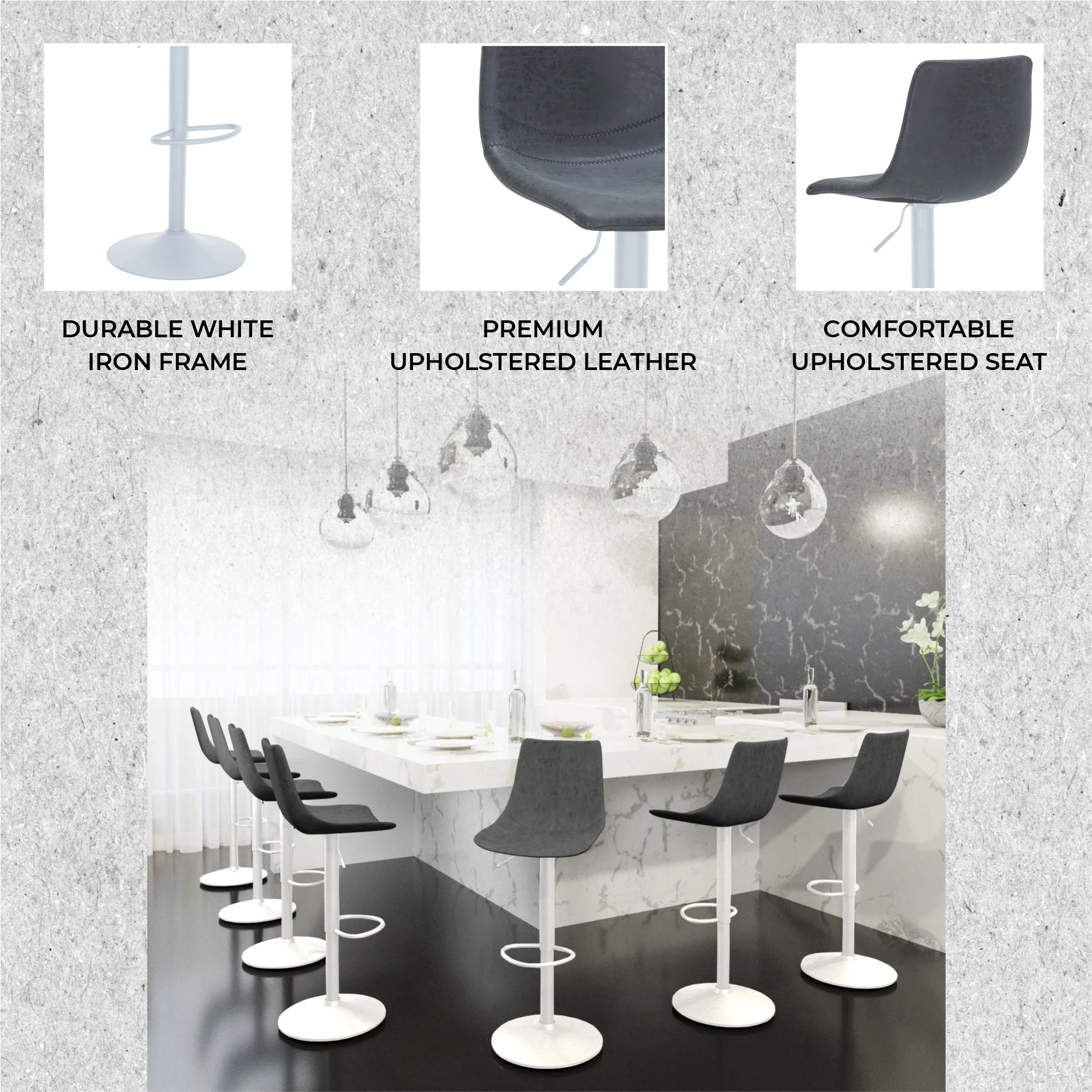 Tilbury - Bar stool - White Base with Charcoal Black Seat Set of 2