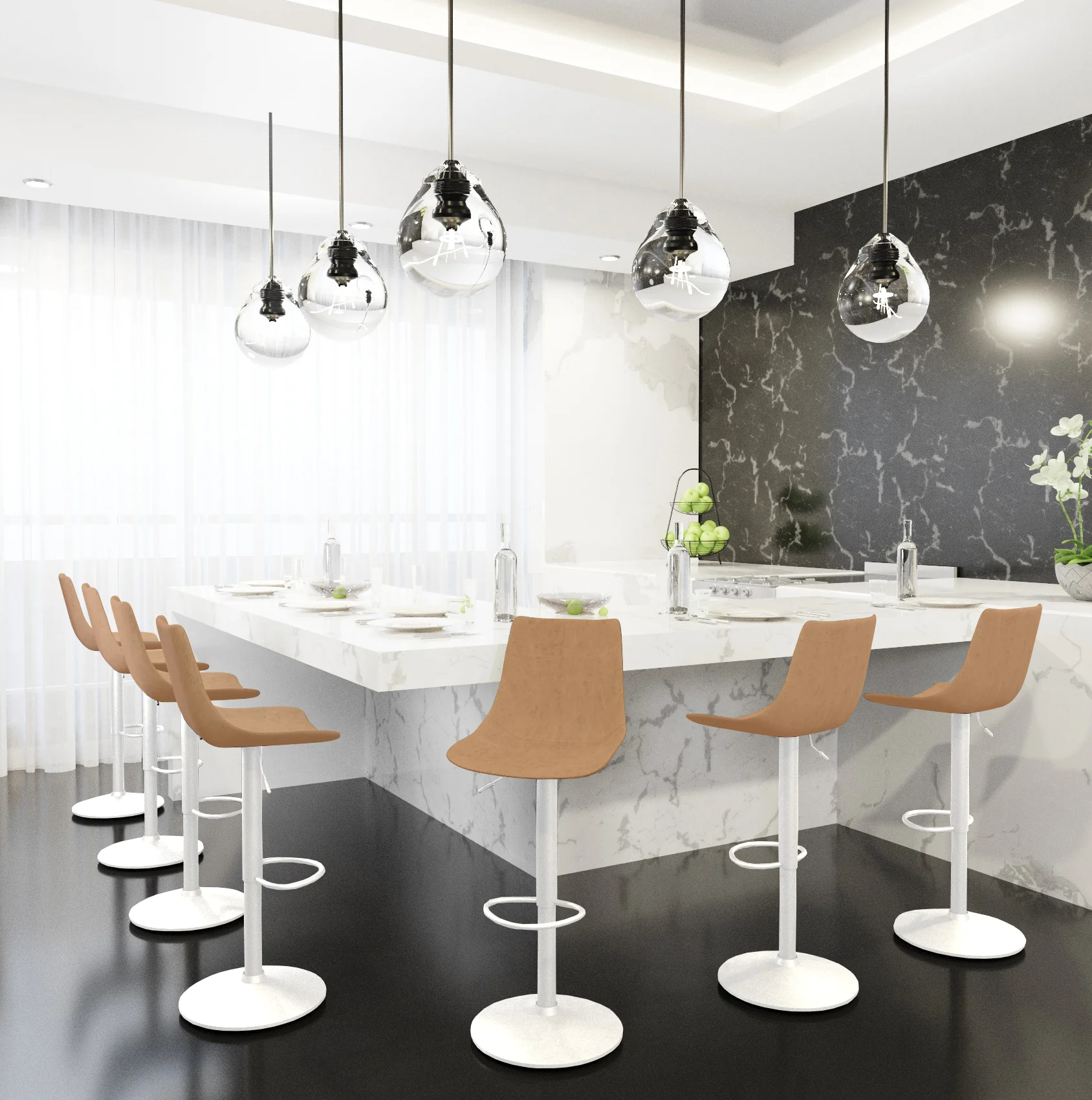 Tilbury - Bar stool White Base- Light Brown