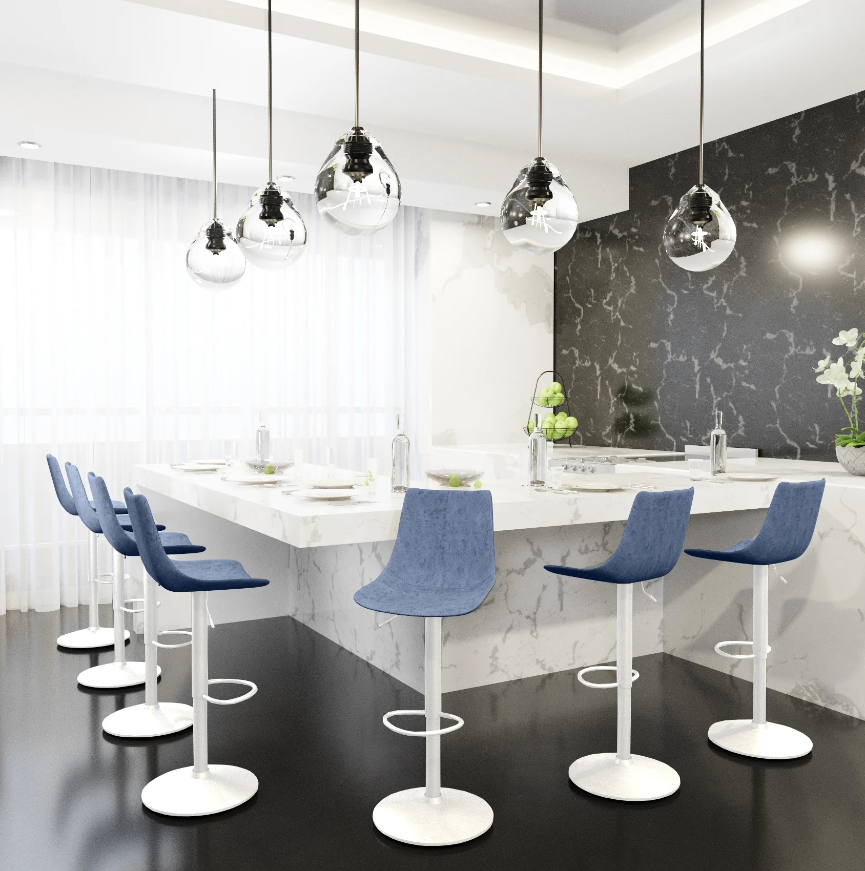 Tilbury - Bar stool -White Base- Peacock Blue