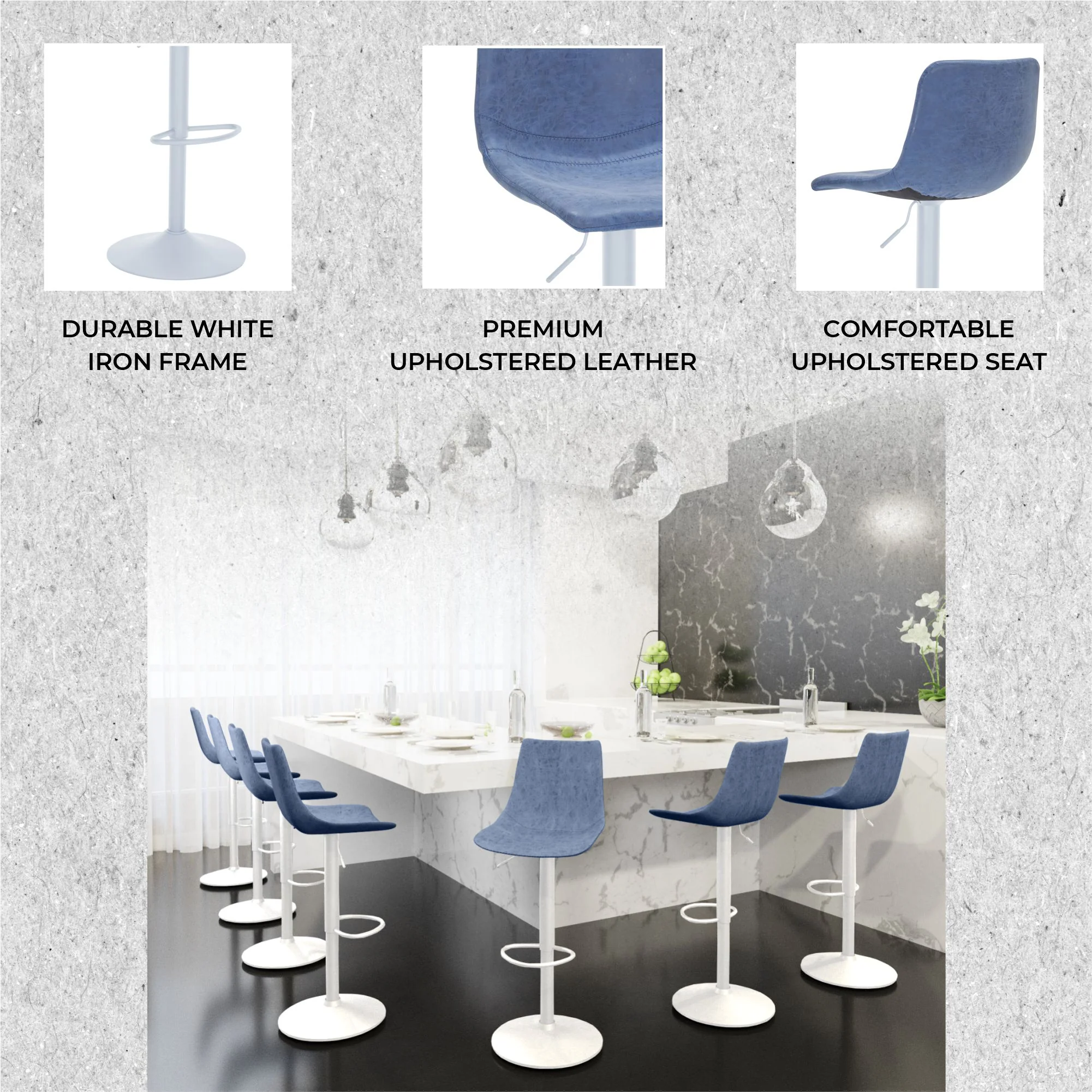 Tilbury - Bar stool -White Base- Peacock Blue Set of 2