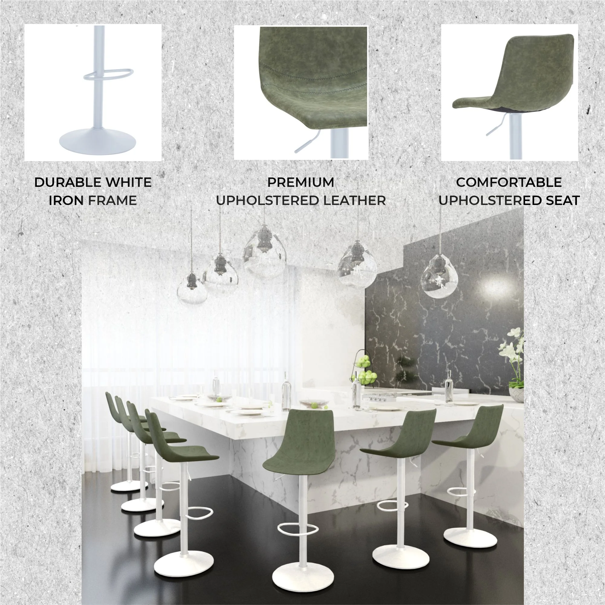 Tilbury - Bar stool - White Base-Olive Green