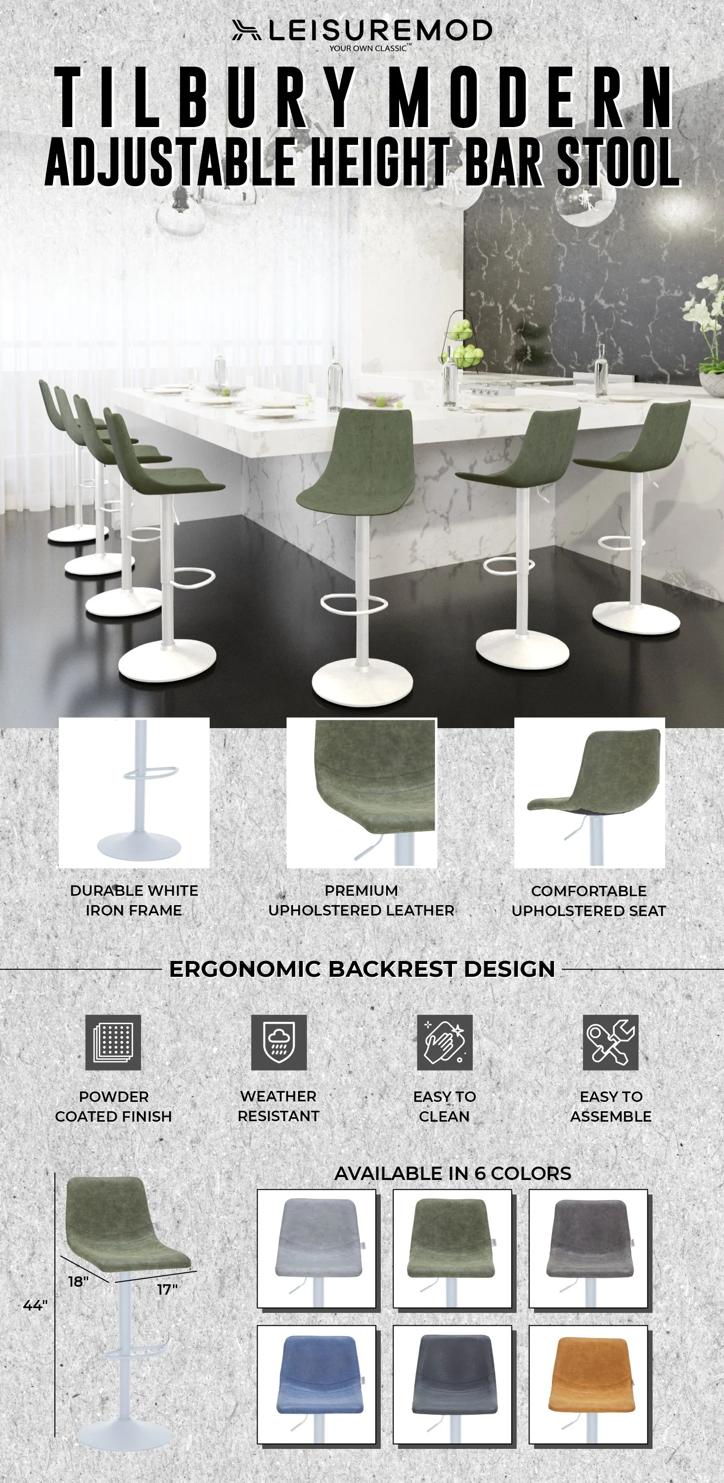 Tilbury - Bar stool - White Base-Olive Green