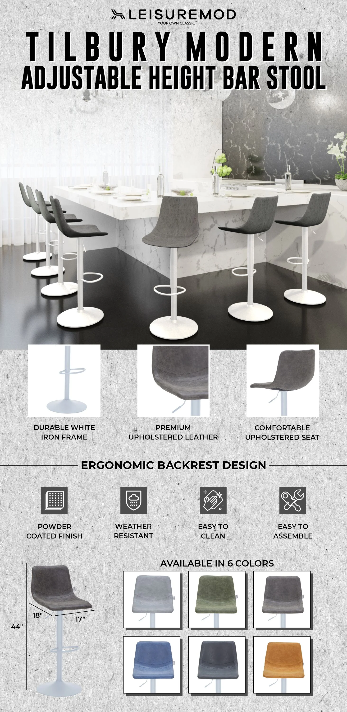 Tilbury - Bar stool - White base- Grey