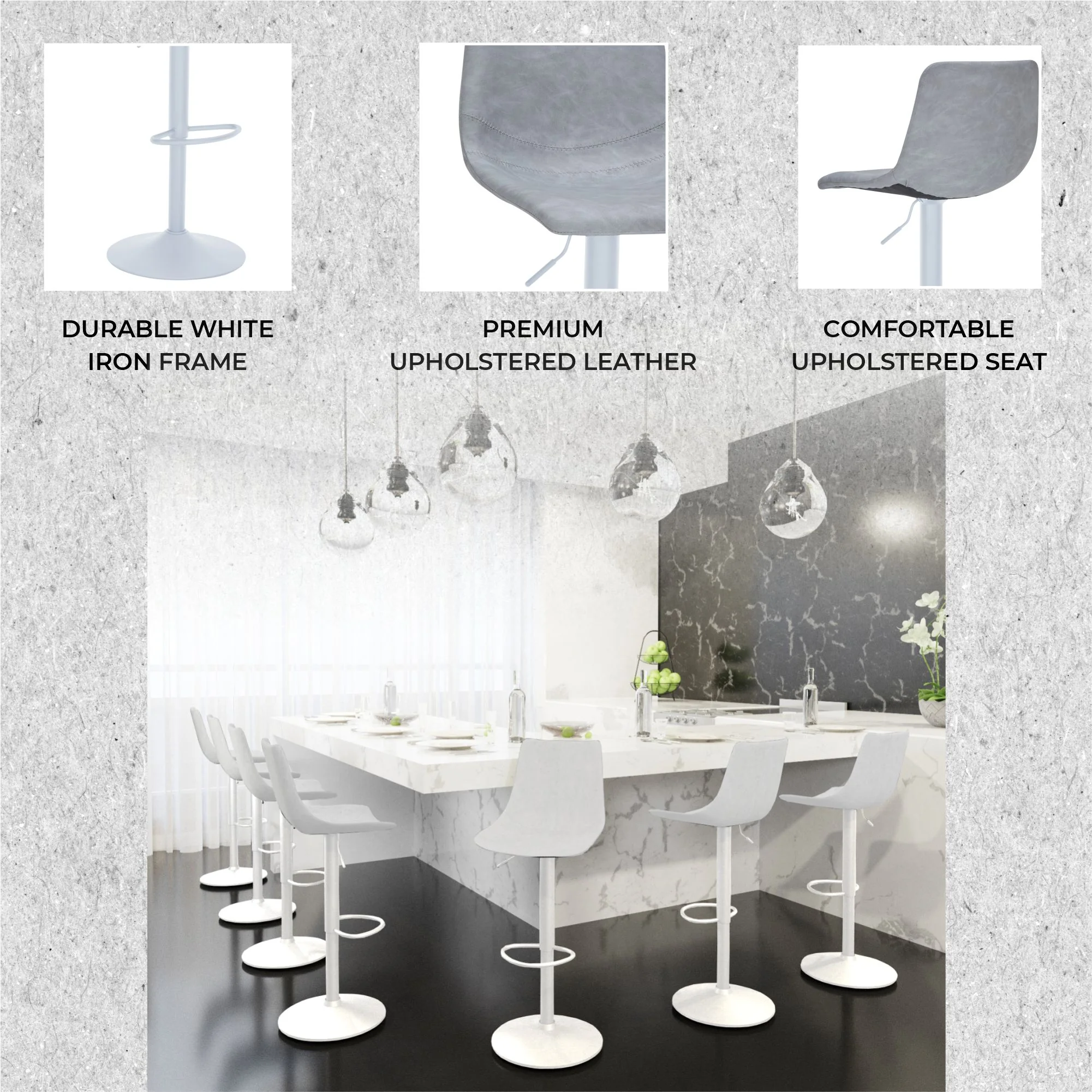 Tilbury - Bar stool -White base- Light Grey