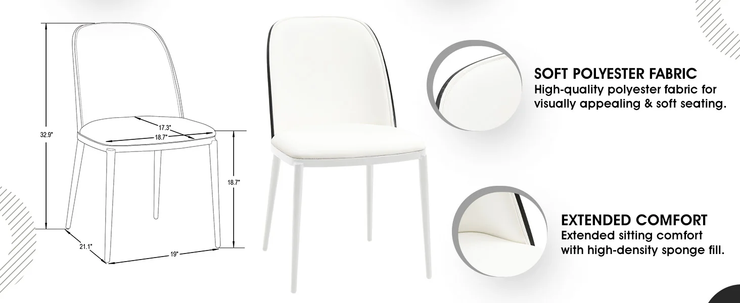 Tule 7-Piece Dining Set in White Steel Frame with 6 Upholstered Seat Dining Chairs and 71" Oval Dining Table with MDF Tabletop in Black/White