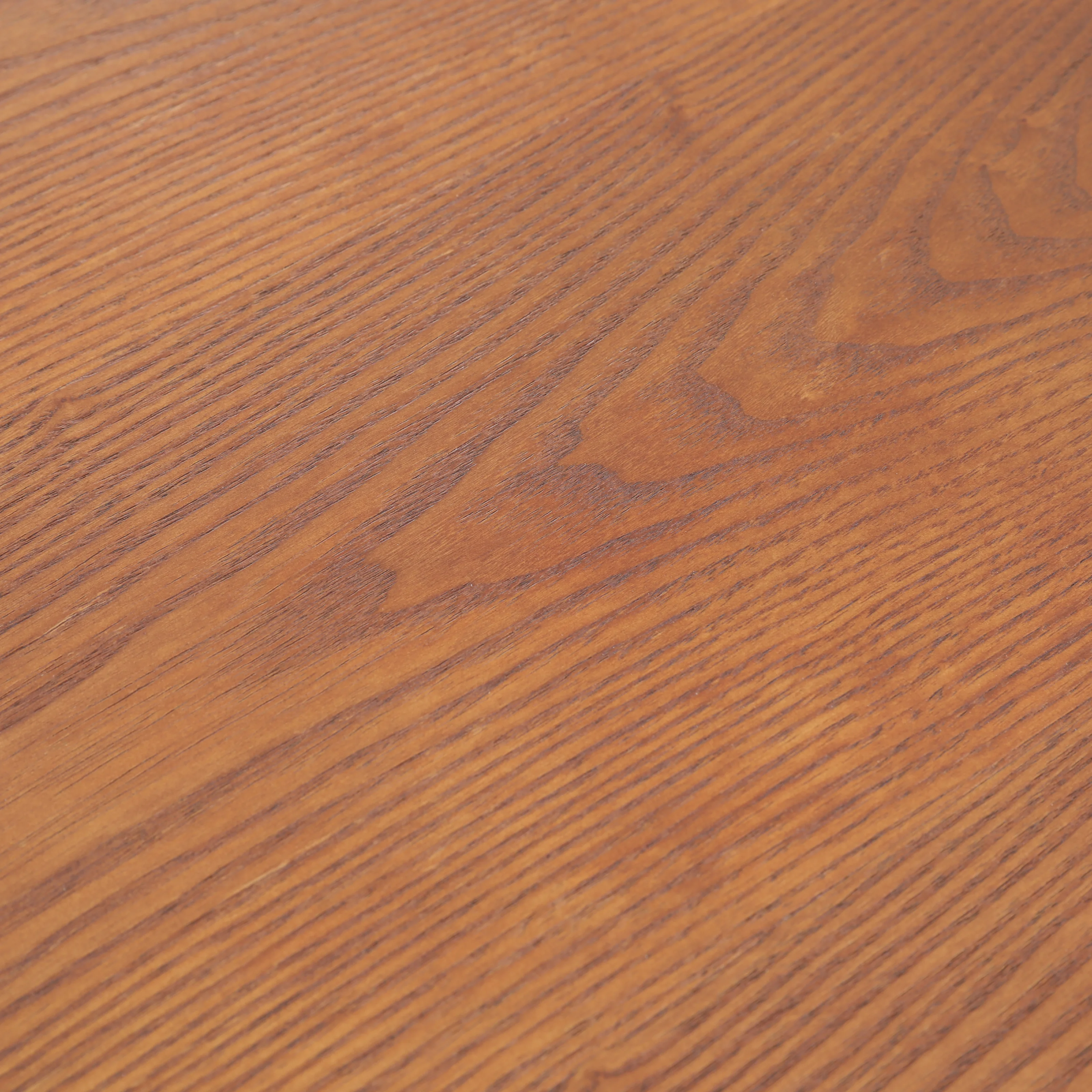 Tule 7-Piece Dining Set in White Steel Frame with 6 Upholstered Seat Dining Chairs and 71" Oval Dining Table with MDF Tabletop in Walnut/Light Brown