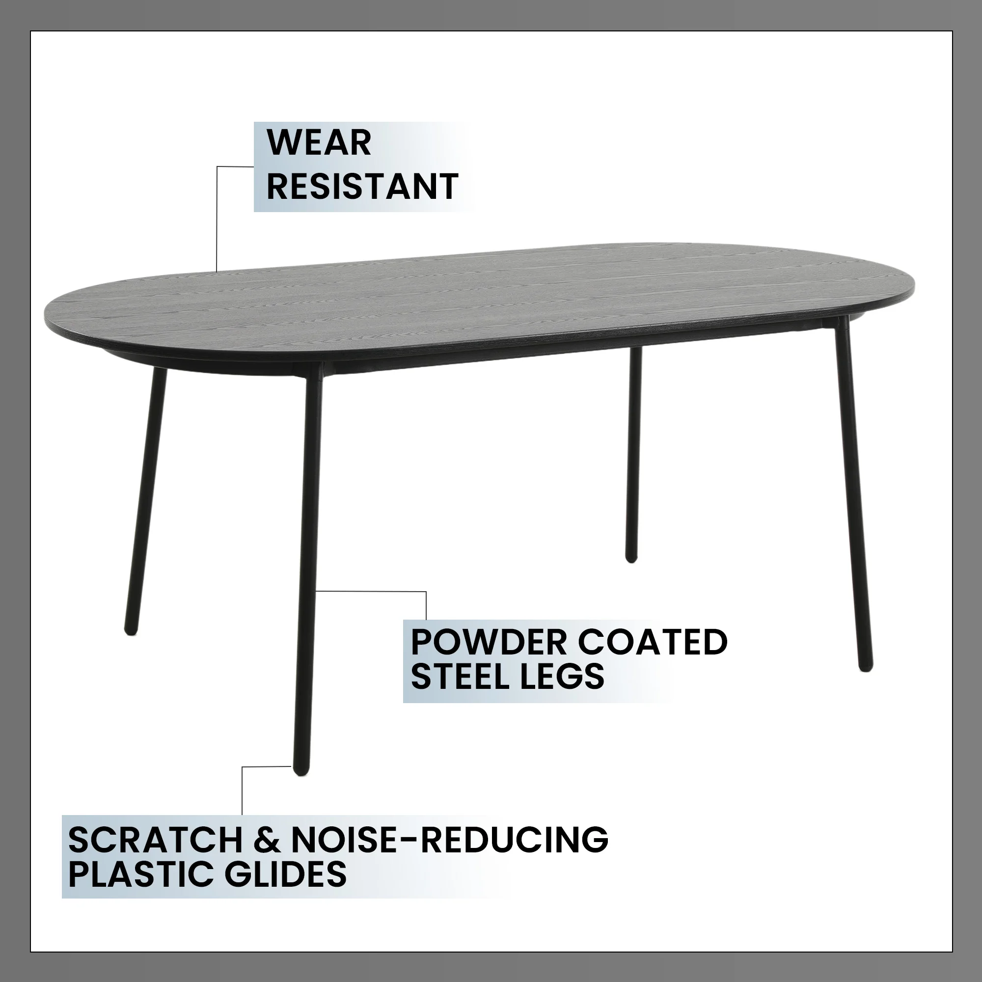 Euston Dining Set, 6 Beige Chairs and Black Table