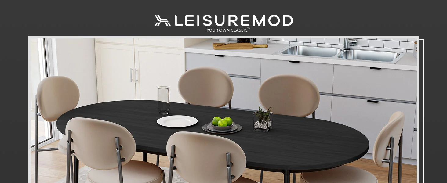 Euston Dining Set, 6 Beige Chairs and Black Table