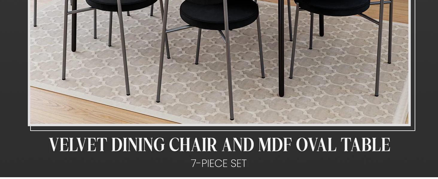 Euston Dining Set, 6 Black Chairs and Black Table