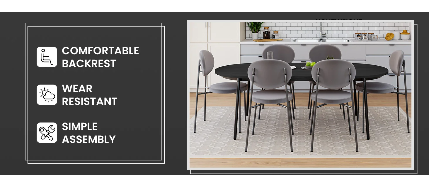Euston Dining Set, 6 Grey Chairs and Black Table