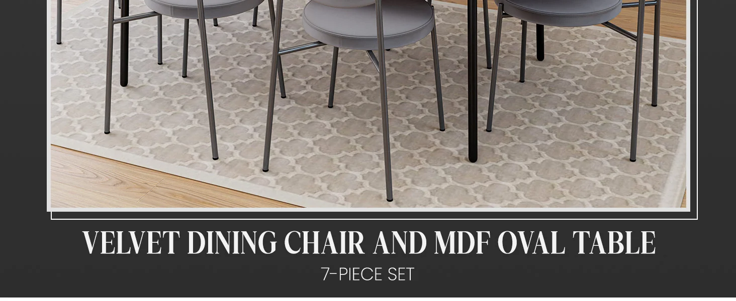 Euston Dining Set, 6 Grey Chairs and Black Table