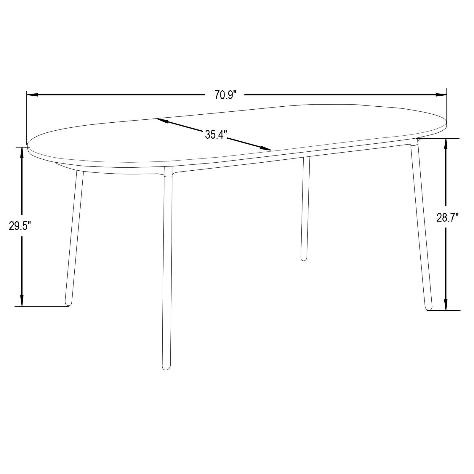 Tule Modern 71" Oval Dining Table with MDF Top and Black Steel Legs in Natural Wood
