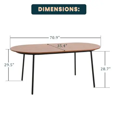 Tule Modern 71" Oval Dining Table with MDF Top and Black Steel Legs in Walnut