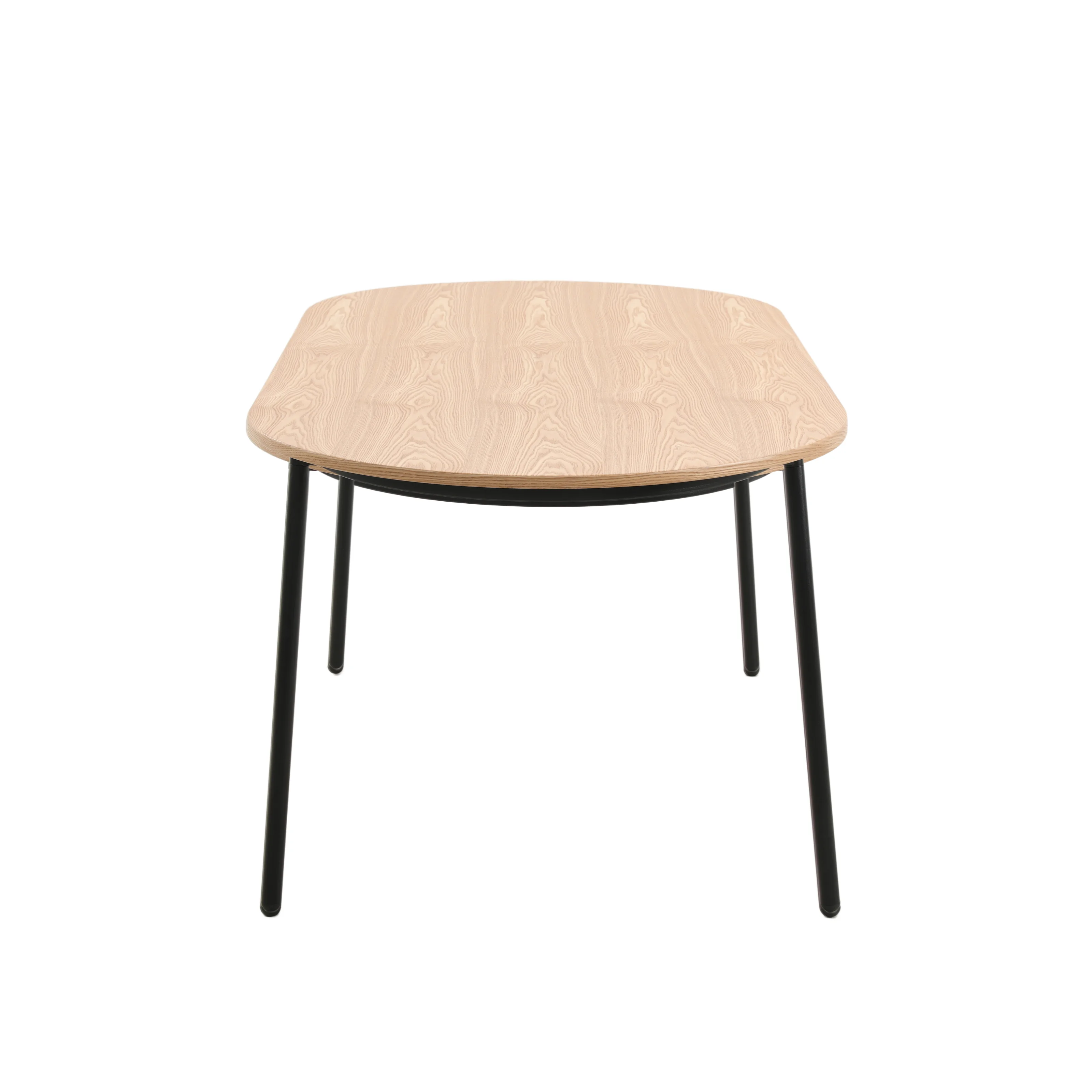 Tule Modern 83" Oval Dining Table with MDF Top and Black Steel Legs in Natural Wood