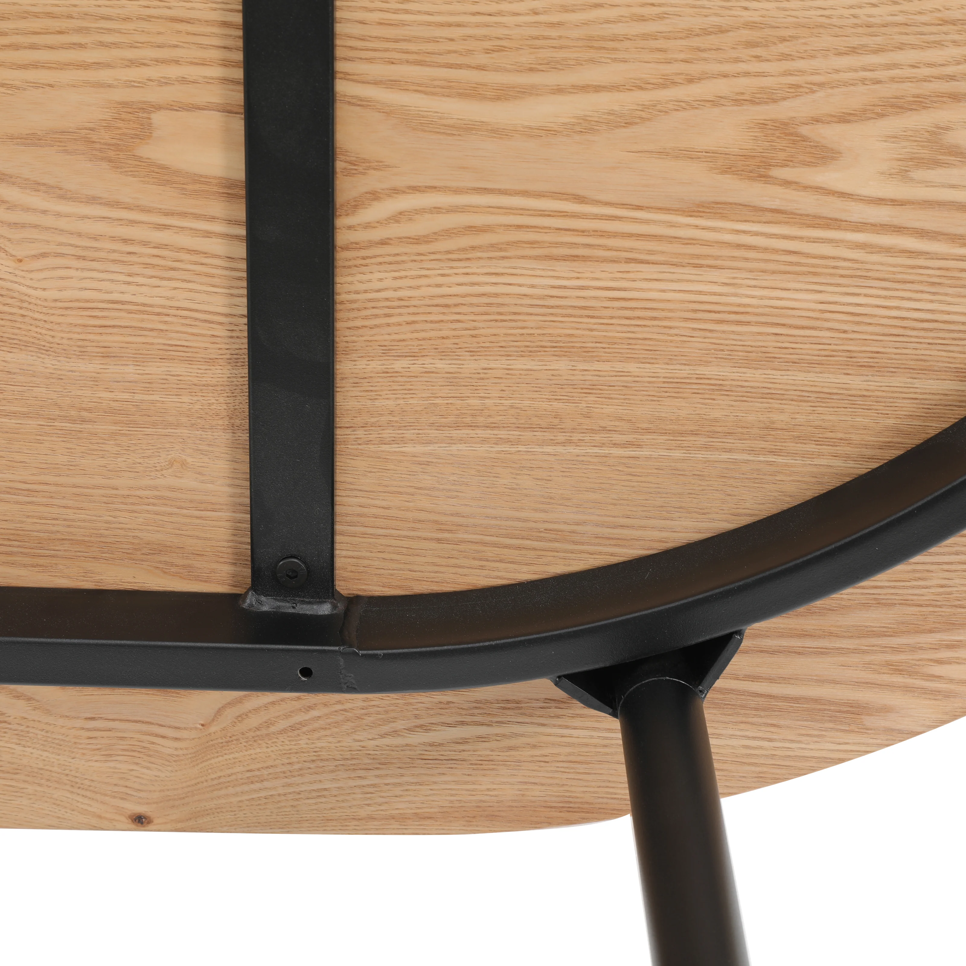 Tule Modern 83" Oval Dining Table with MDF Top and Black Steel Legs in Natural Wood