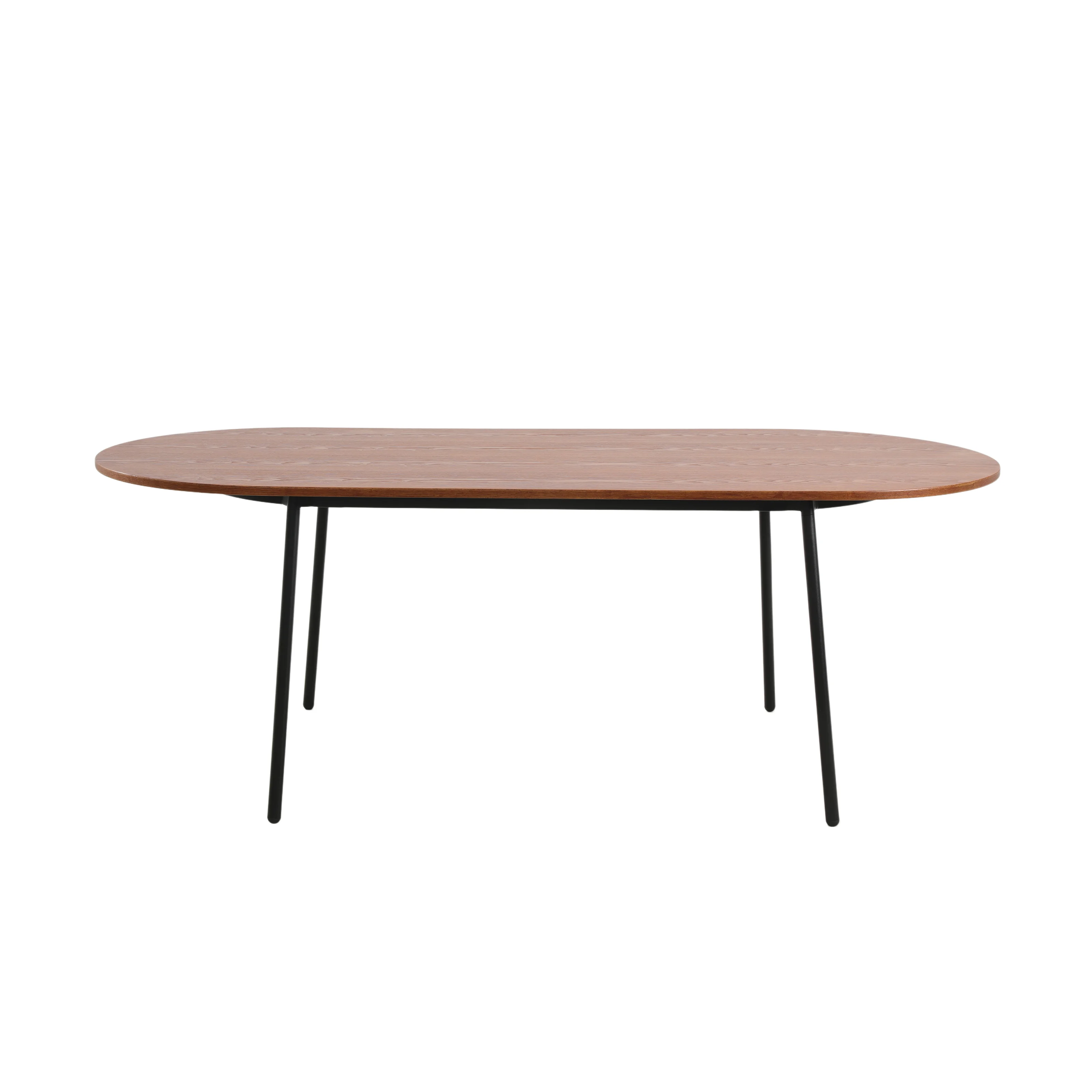 Tule Modern 83" Oval Dining Table with MDF Top and Black Steel Legs in Walnut