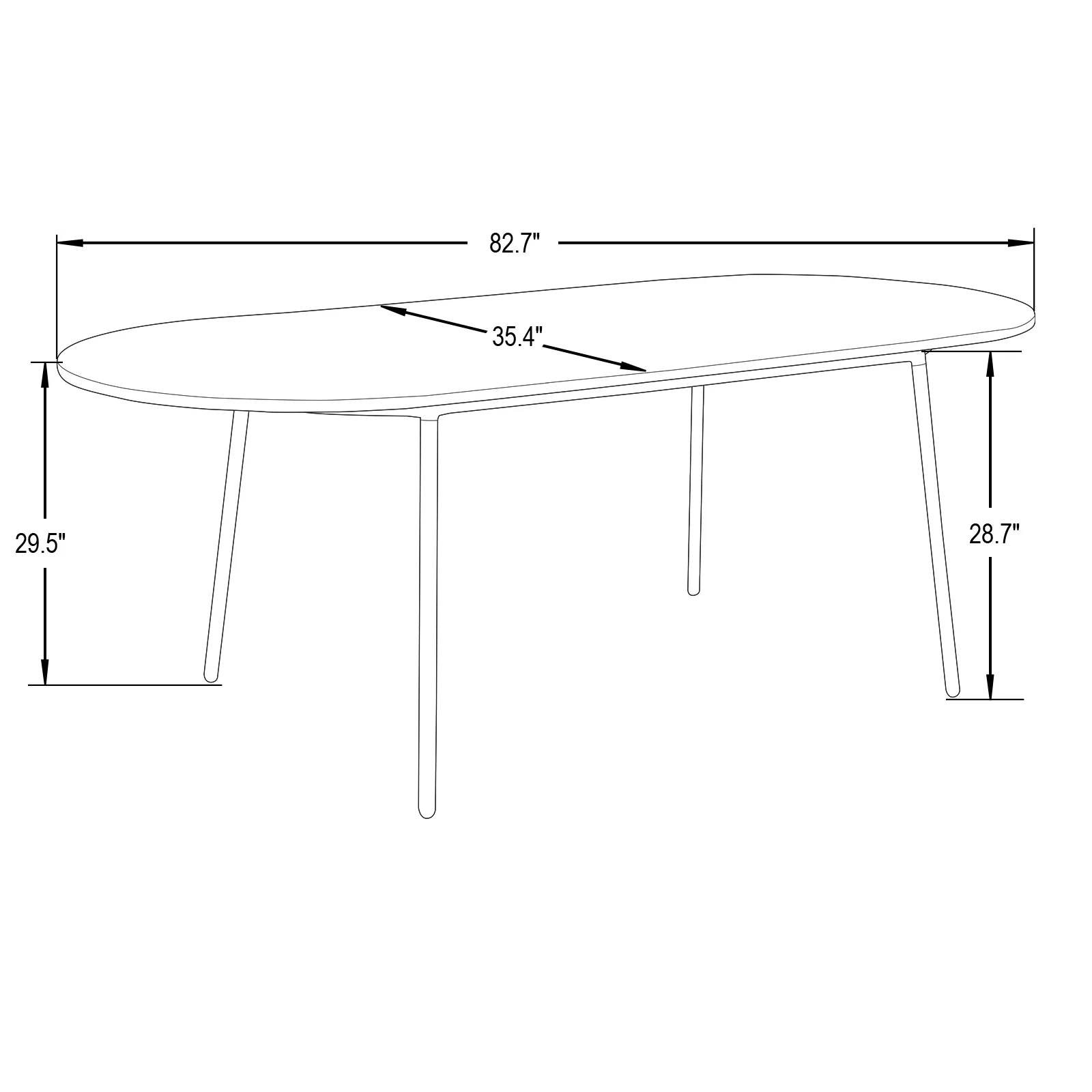 Tule Modern 83" Oval Dining Table with MDF Top and Black Steel Legs in Walnut