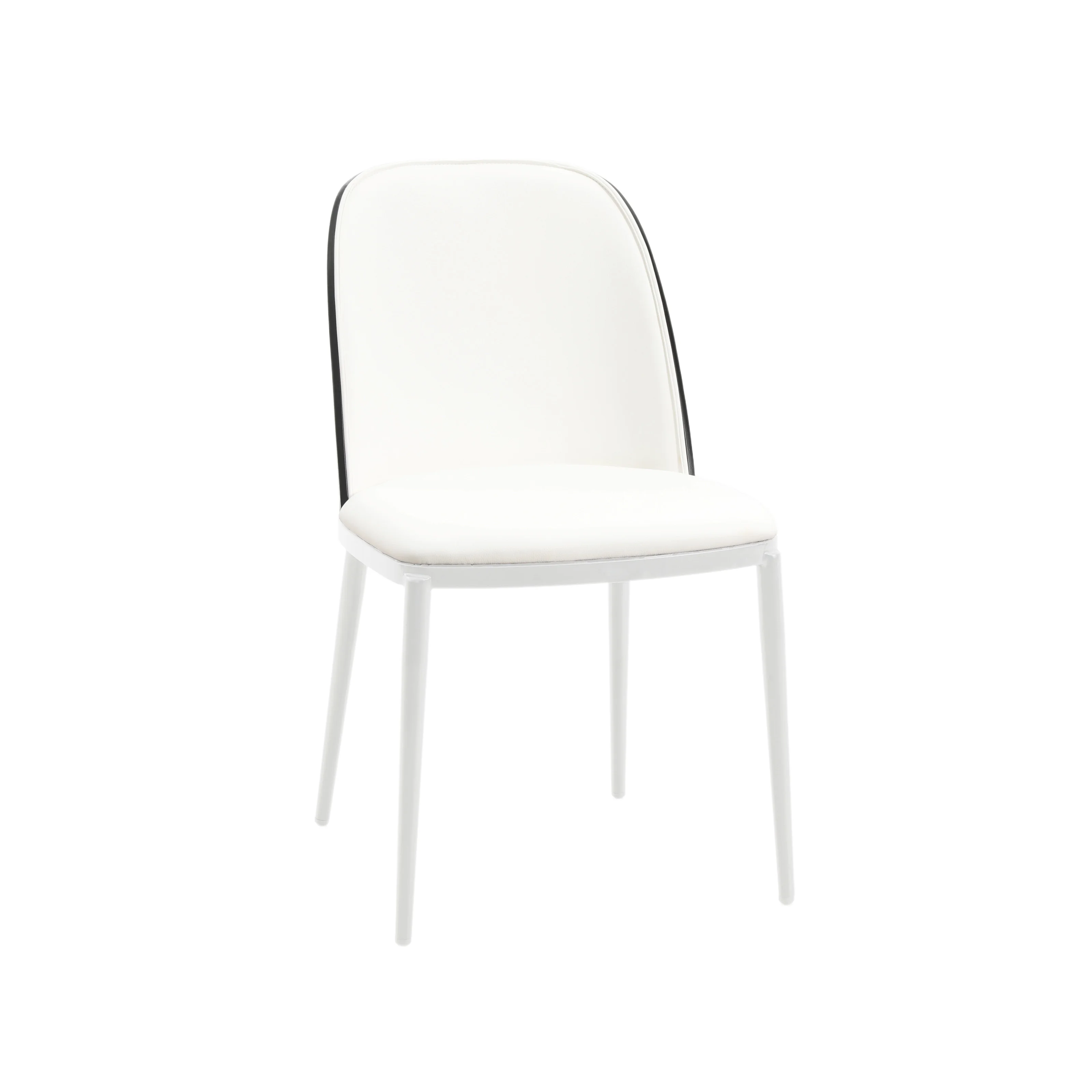 Tule Mid-Century Modern Dining Side Chair with Leather Seat and White Powder-Coated Steel Frame