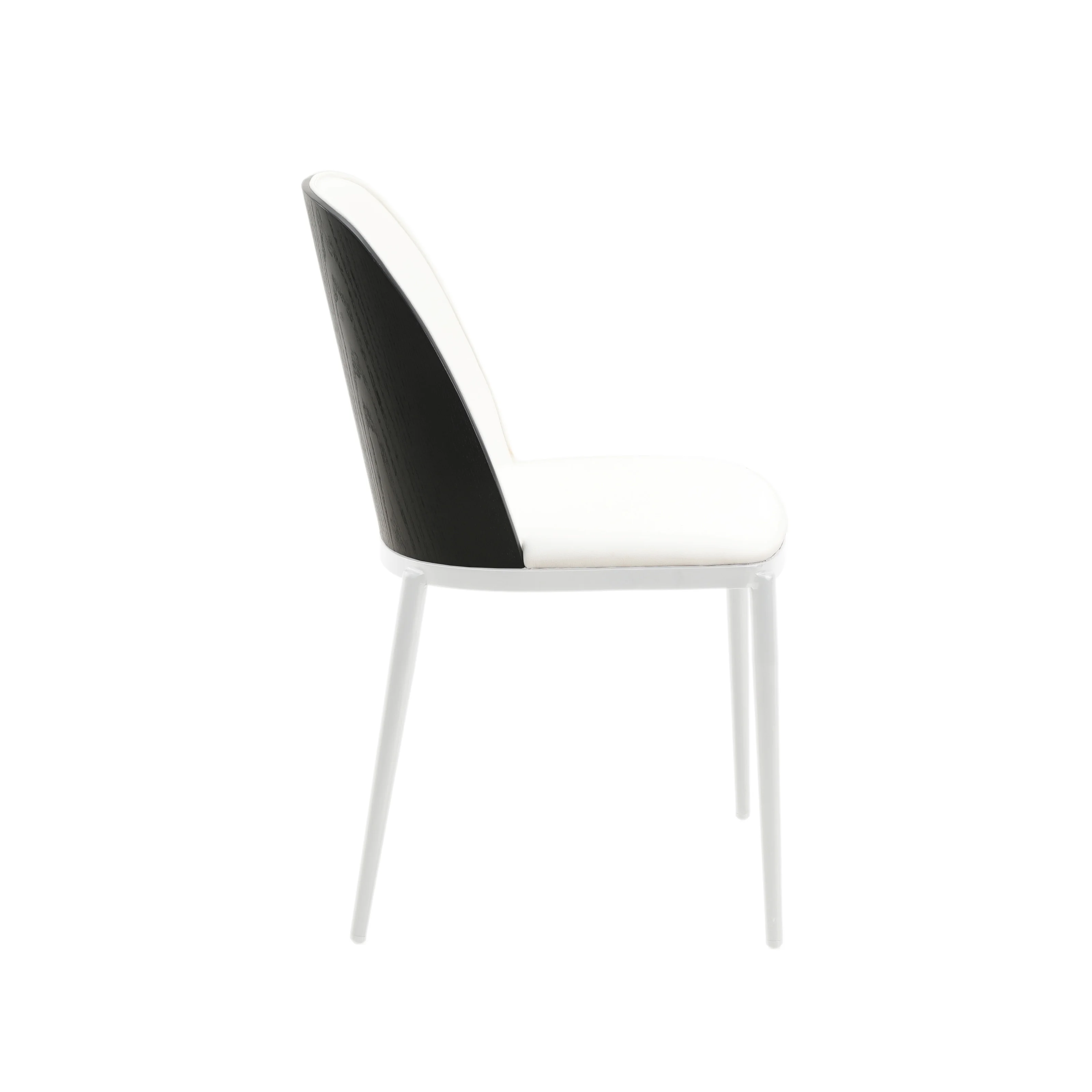 Tule Mid-Century Modern Dining Side Chair with Leather Seat and White Powder-Coated Steel Frame, Set of 4
