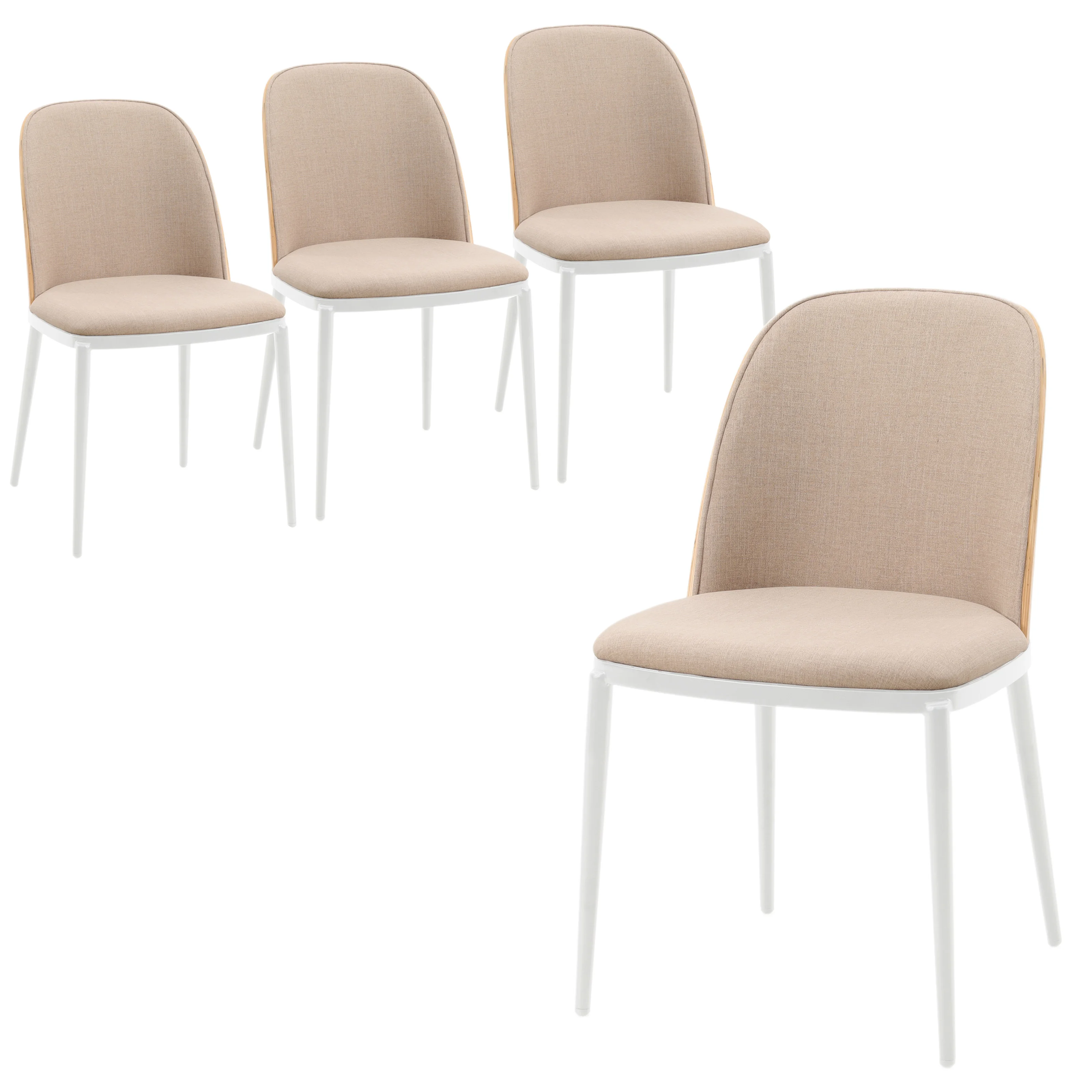 Tule Mid-Century Modern Dining Side Chair with Velvet Seat and White Powder-Coated Steel Frame, Set of 4