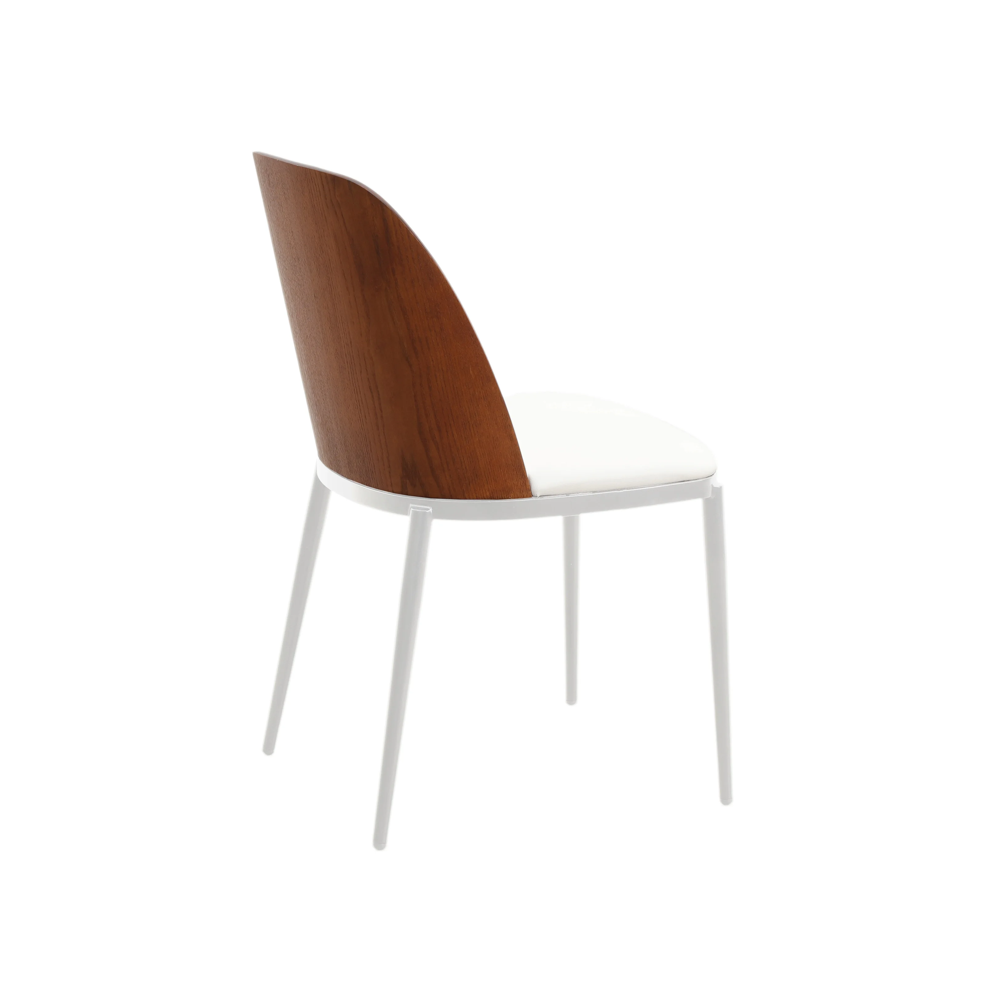 Tule Mid-Century Modern Dining Side Chair with Leather Seat and White Powder-Coated Steel Frame