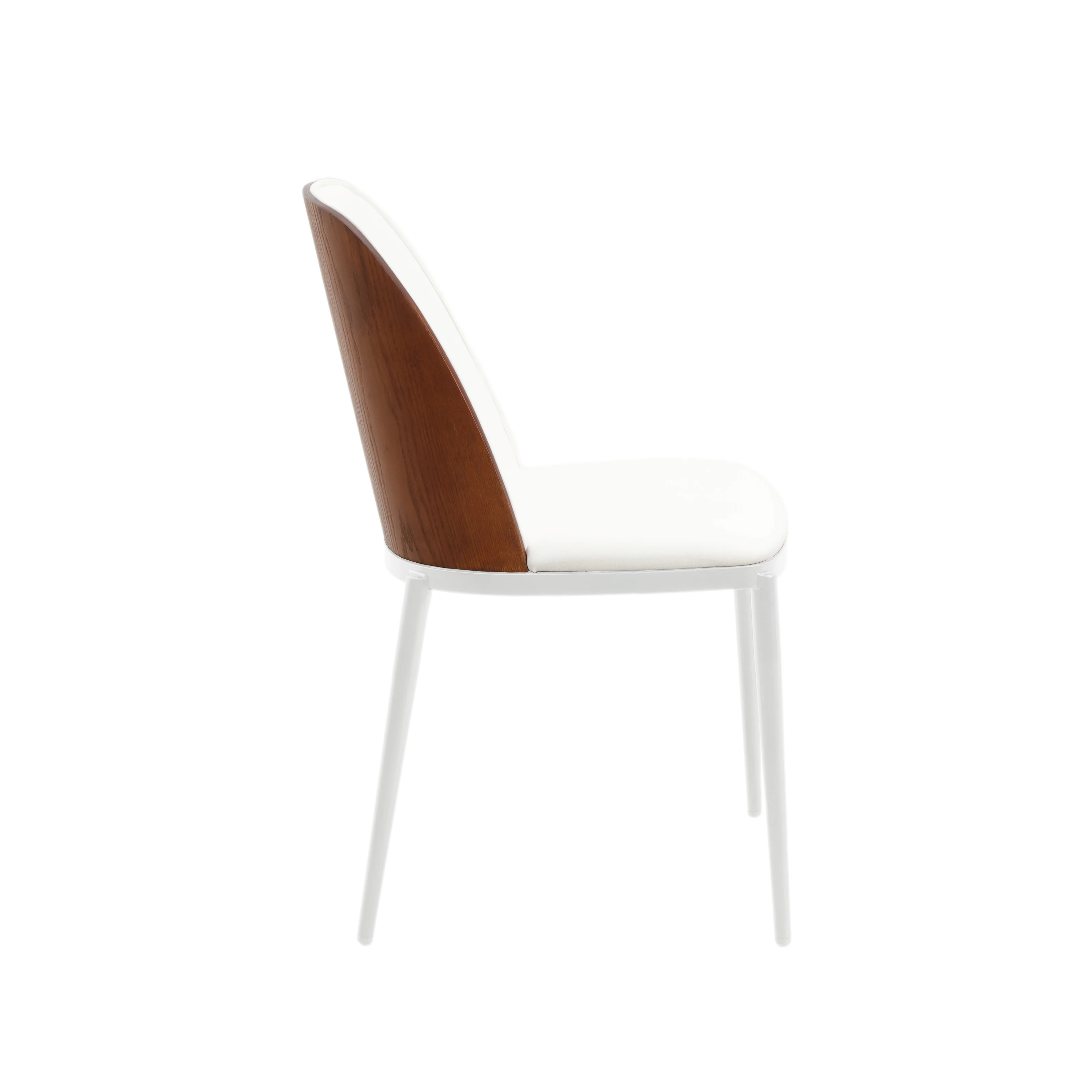 Tule Mid-Century Modern Dining Side Chair with Leather Seat and White Powder-Coated Steel Frame