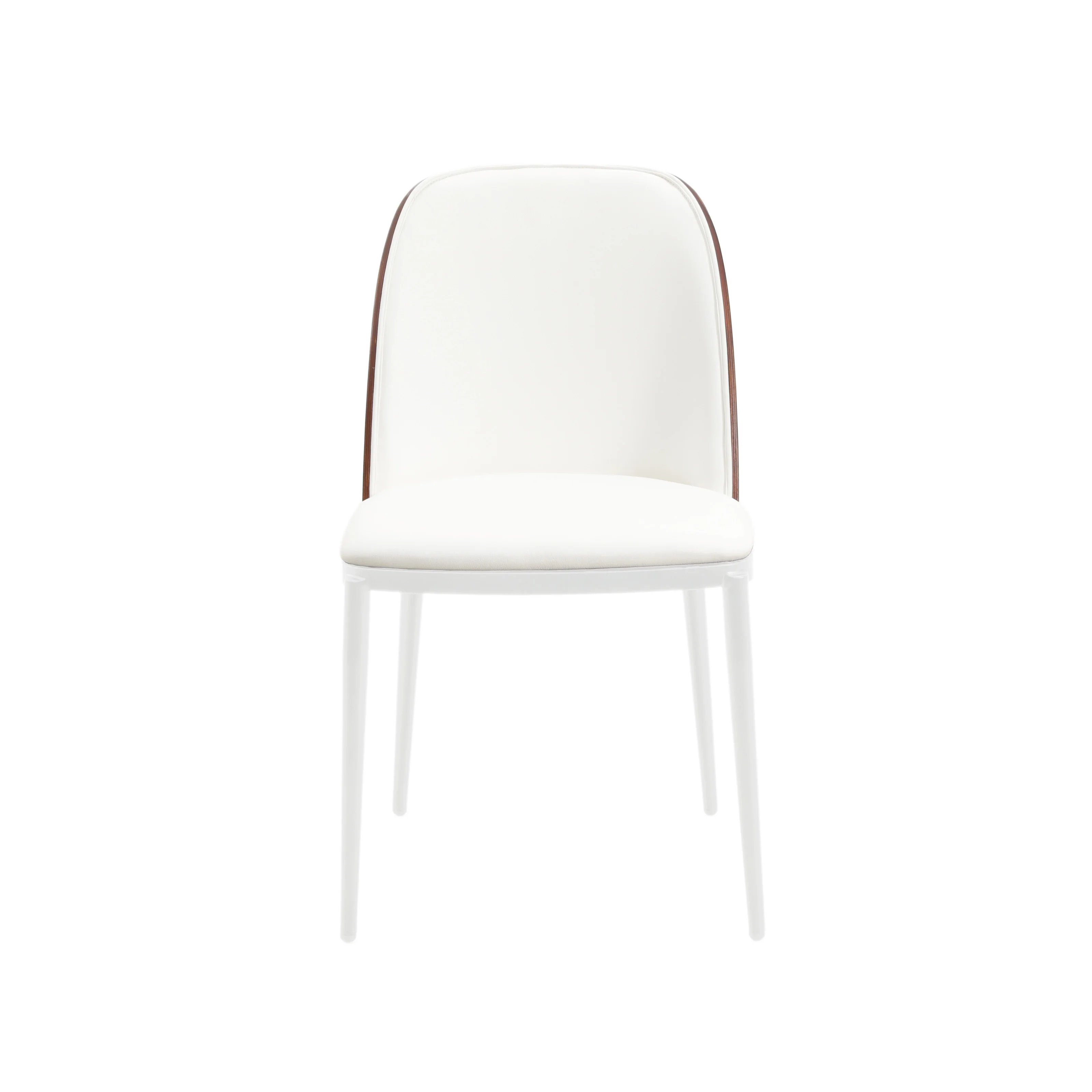 Tule Mid-Century Modern Dining Side Chair with Leather Seat and White Powder-Coated Steel Frame, Set of 2